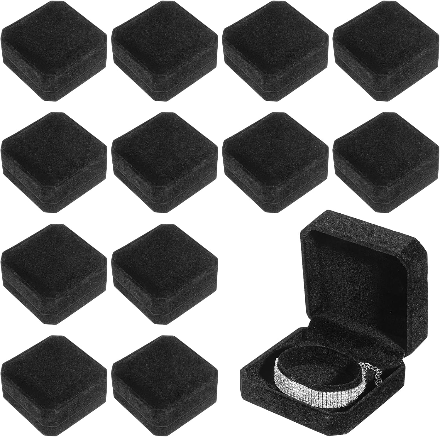 Tobeelec 12 Pcs Velvet Bracelet Boxes for Jewelry Gift, Classic Black Bracelet Gift Box Jewelry Box Storage Case Organizer Holder for Wedding, Engagement, Proposal, Birthday and Anniversary (Black)