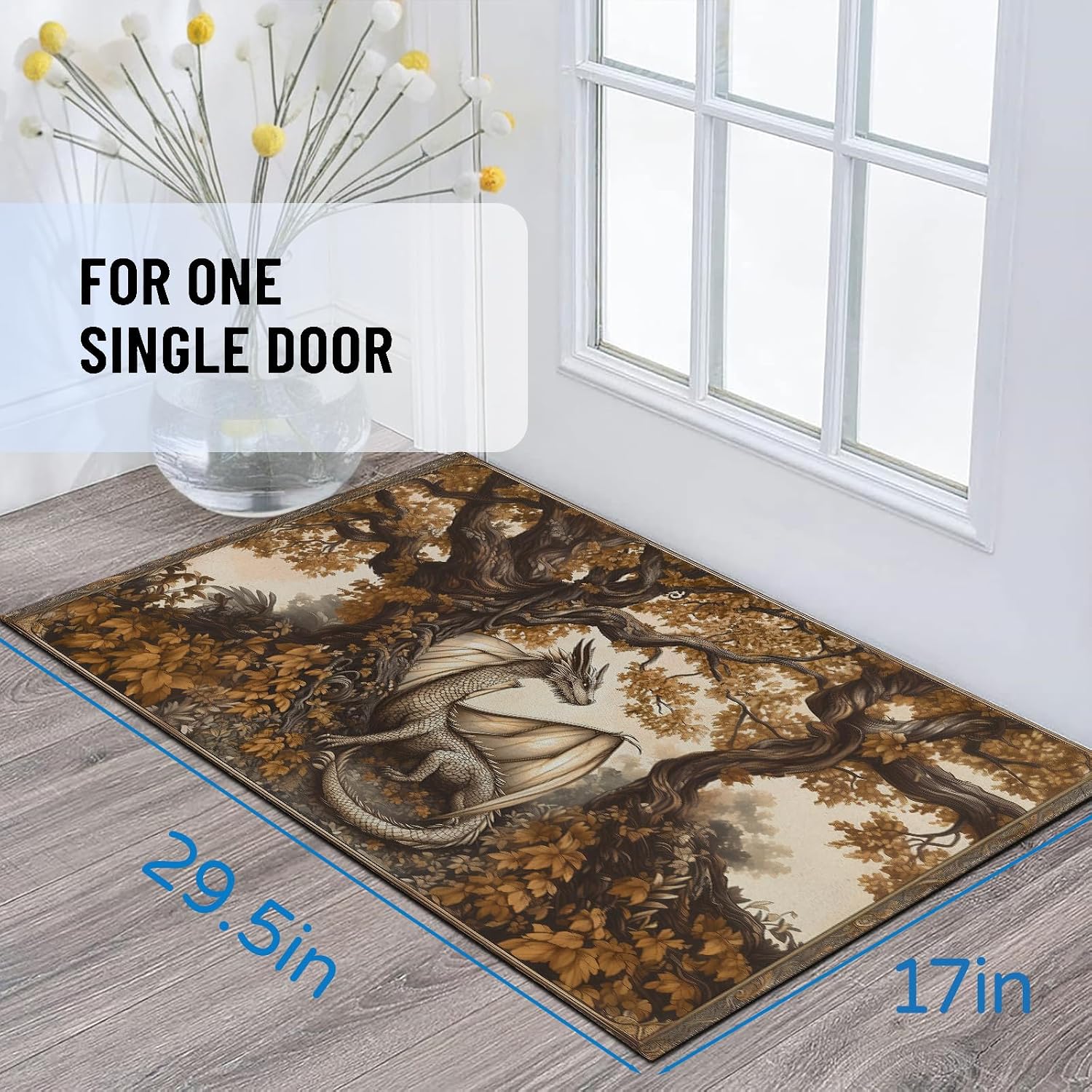 Fantasy Dragon Indoor Door Mat 29.5x17in,Non Slip Backing Vintage Autumn Floor Mats,Non Woven Entryway Rug,Welcome Rugs Decor,for Entrance Inside Bedroom Kitchen,Practical Doormats Gifts