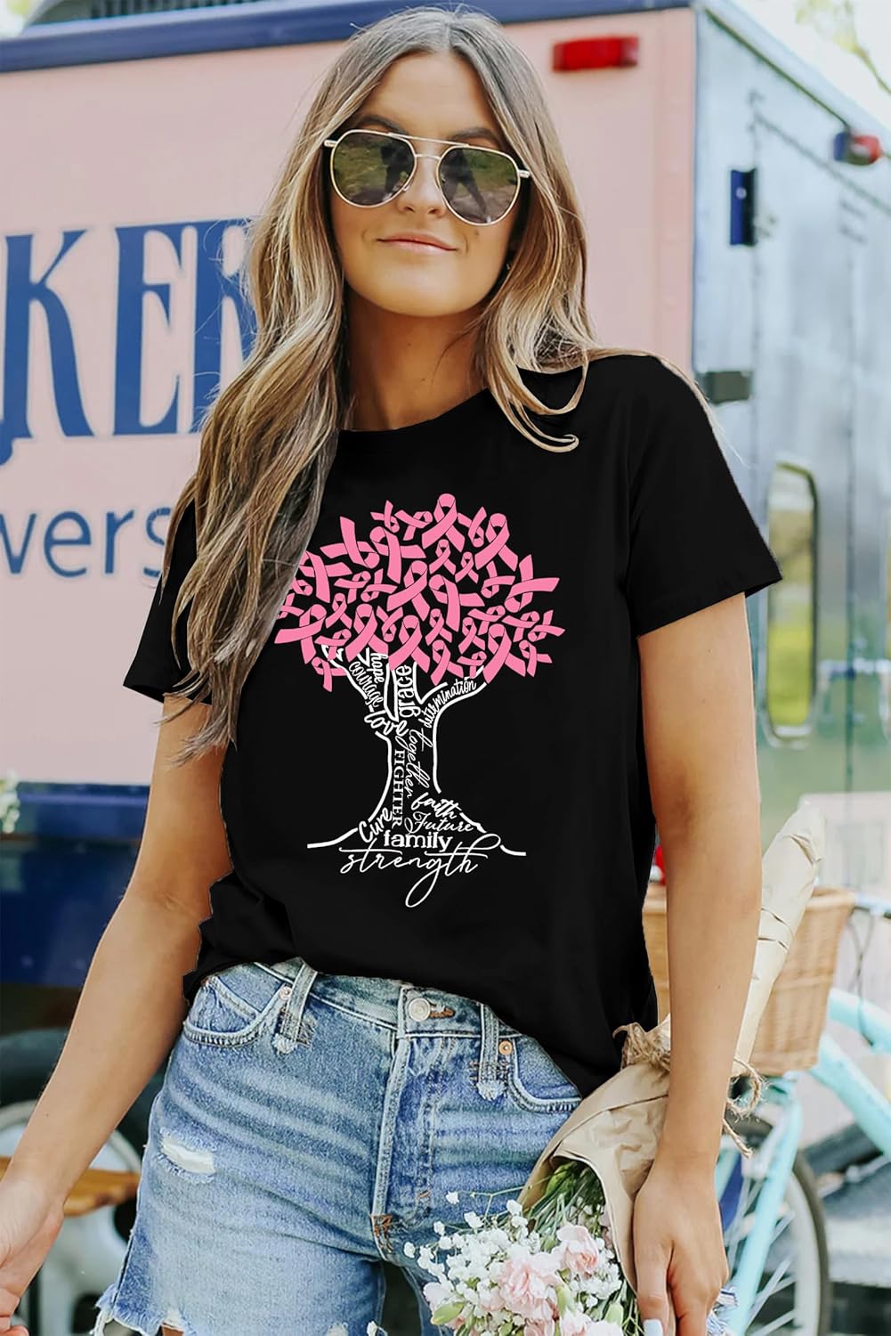Breast Cancer Shirts for Women Breast Cancer Awareness Shirt Pink Ribbon Tree T-Shirts Cancer Support Short Sleeve Tops - Image 3