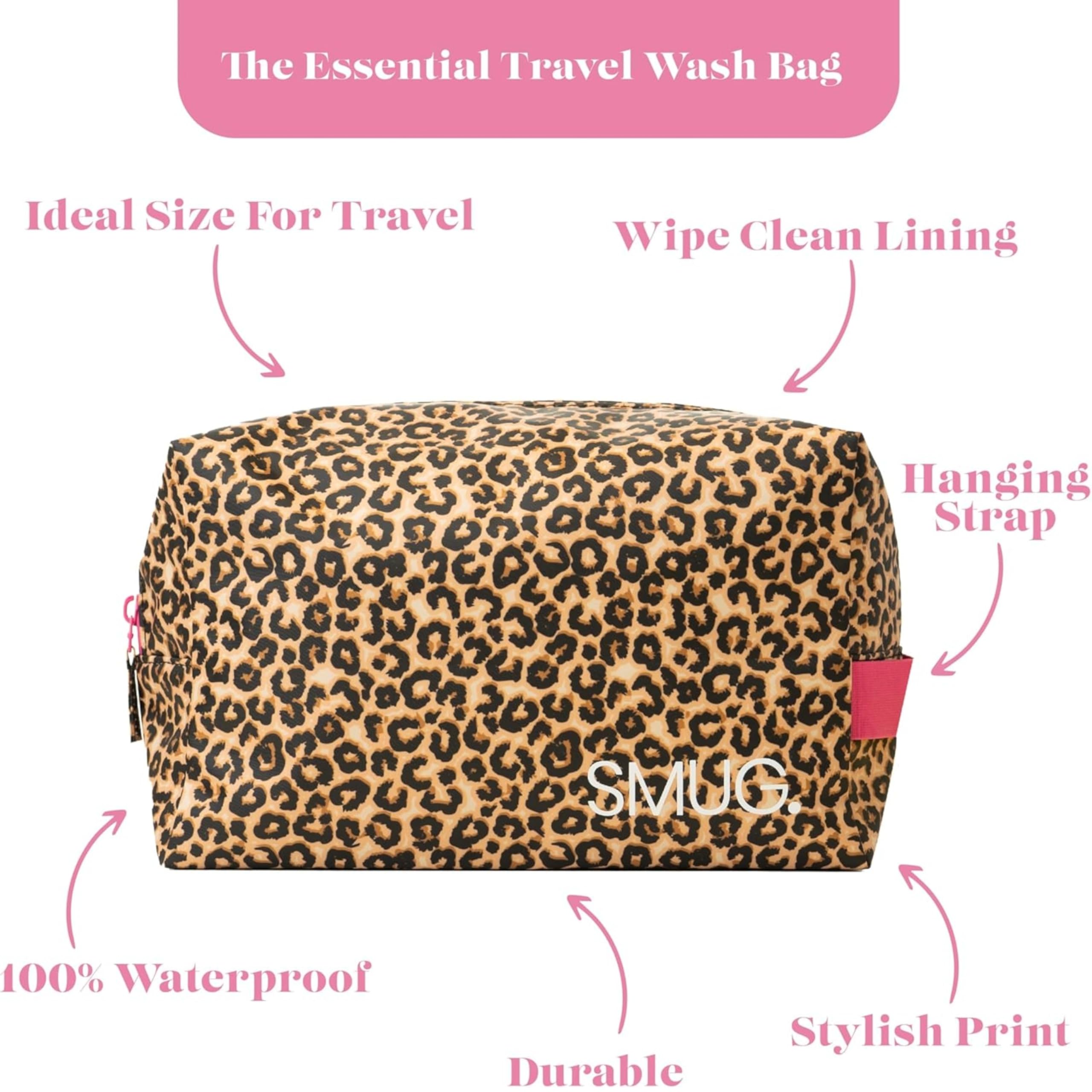 SMUG Wash Bag | Waterproof Travel Toiletry Bags for Travelling, Gym, Shower, Shaving, Toiletries, Cosmetics & Makeup Bag | Large Washbag for Men & Women | Stylish, Spacious & Easy to Clean | Leopard — view 4