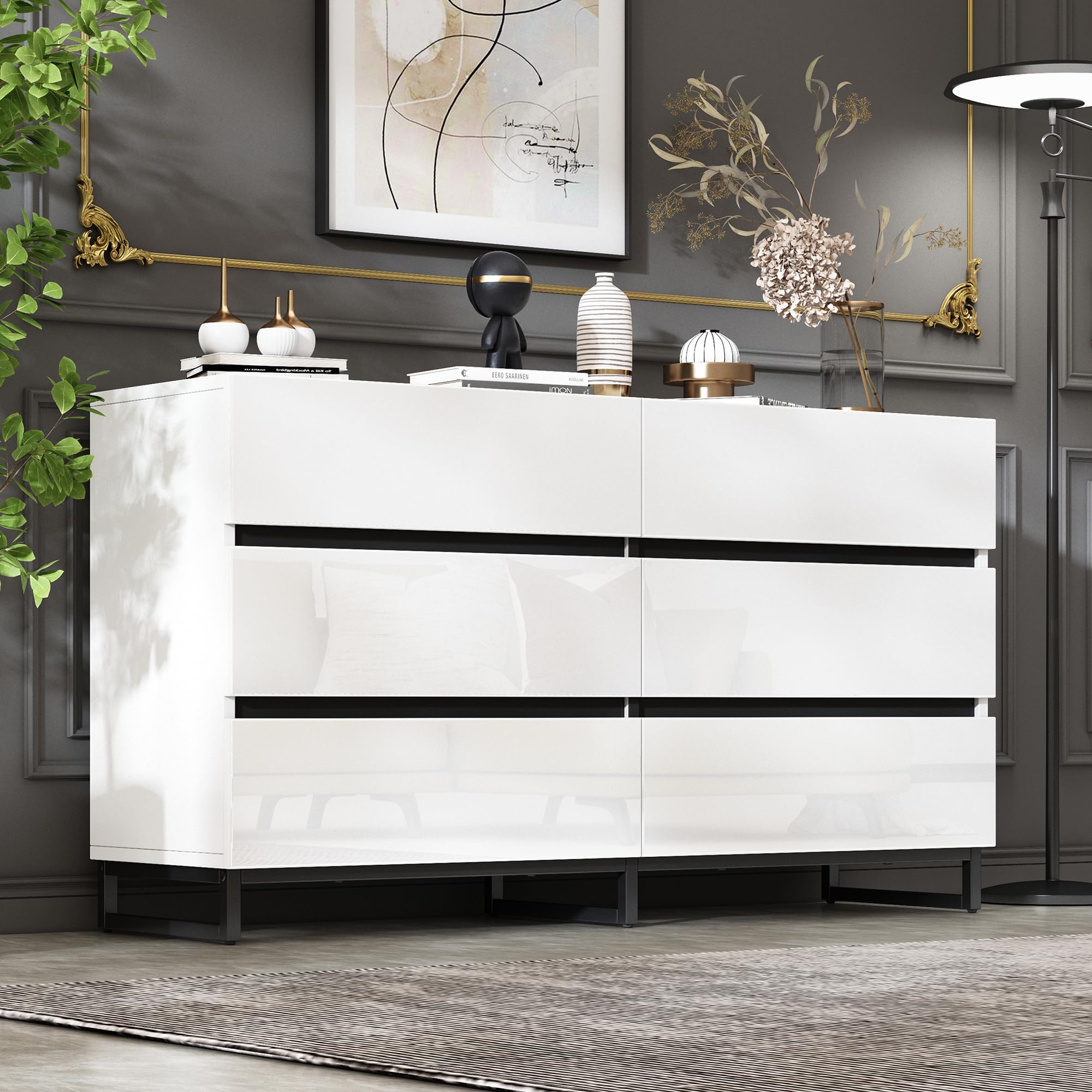 Kredens 2-drzwiowy 3 szuflady 140 x 40 x 65 cm biały LED wysoki