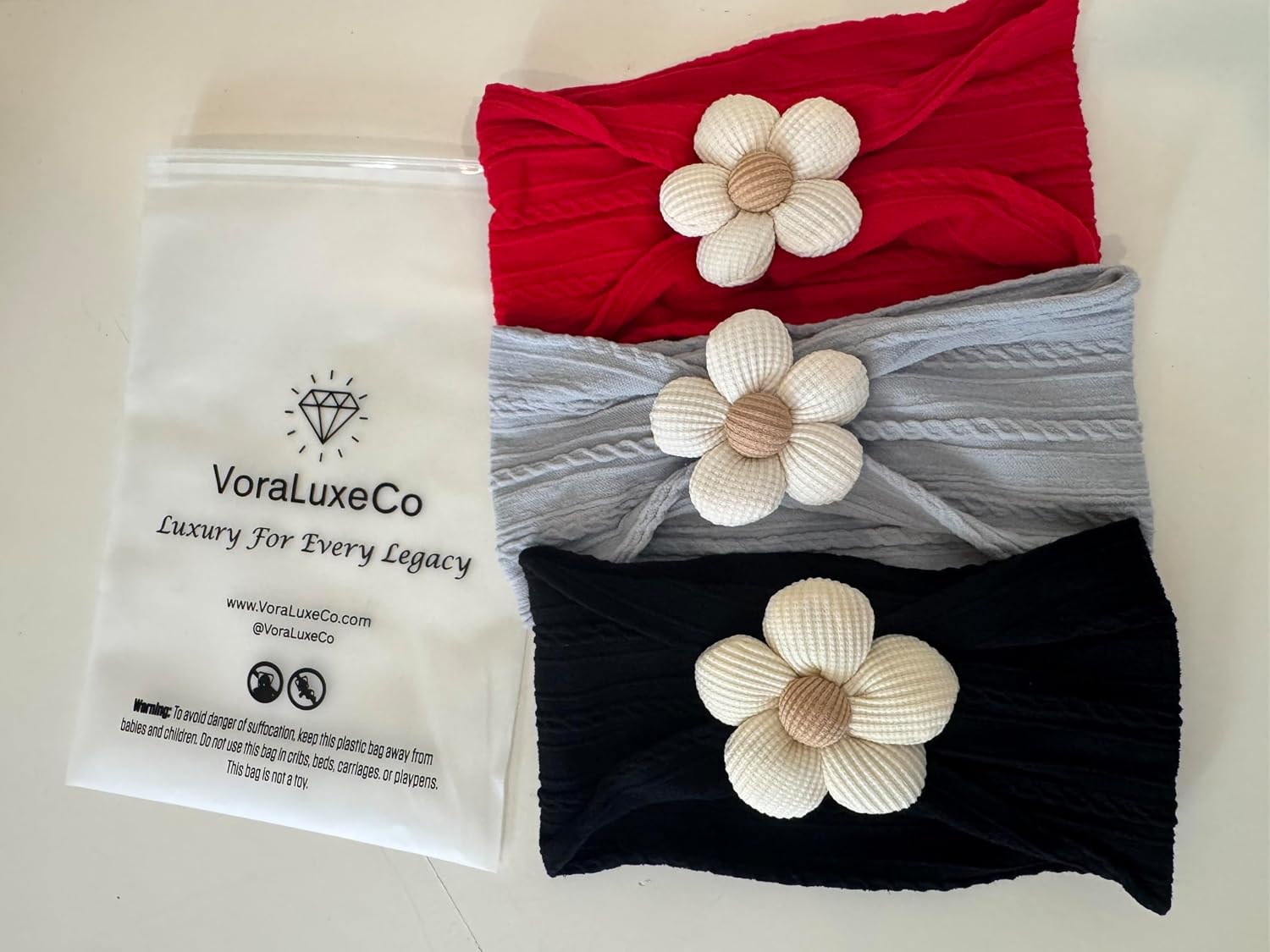 Baby Girl Flower Headbands, Cable Knit Hairbands, Soft Stretchy Turban, Newborn Toddler Hair Accessories, 3-Pack Gift Set (Urban Blossom Trio)