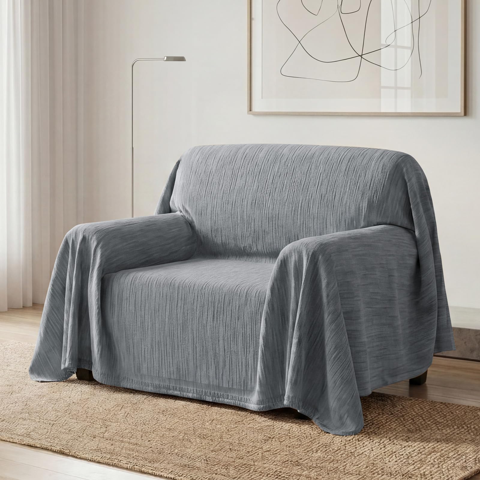 Bellahills Texture Grey Sofa Cover 3 Seater Chenille Sofa Covers 2 Seater Armchair Covers L Shape Sofa Slipcover Non-Slip Couch Covers With Tassel Sofa Protector For Sectional Sofa, 180X230cm,