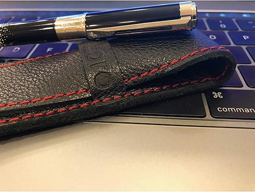 Miniatura 7 de DiLoro Estuche organizador de cuero de grano completo para bolígrafo individual (negro con rojo)