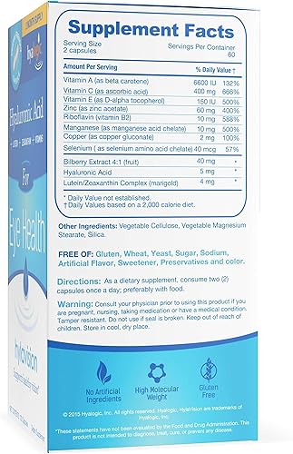Miniatura 2 de Hyalogic HylaVision Vitaminas para los ojos, con ácido hialurónico, ojos claros con luteína y zeaxantina, suplementos para el cuidado de los ojos,
