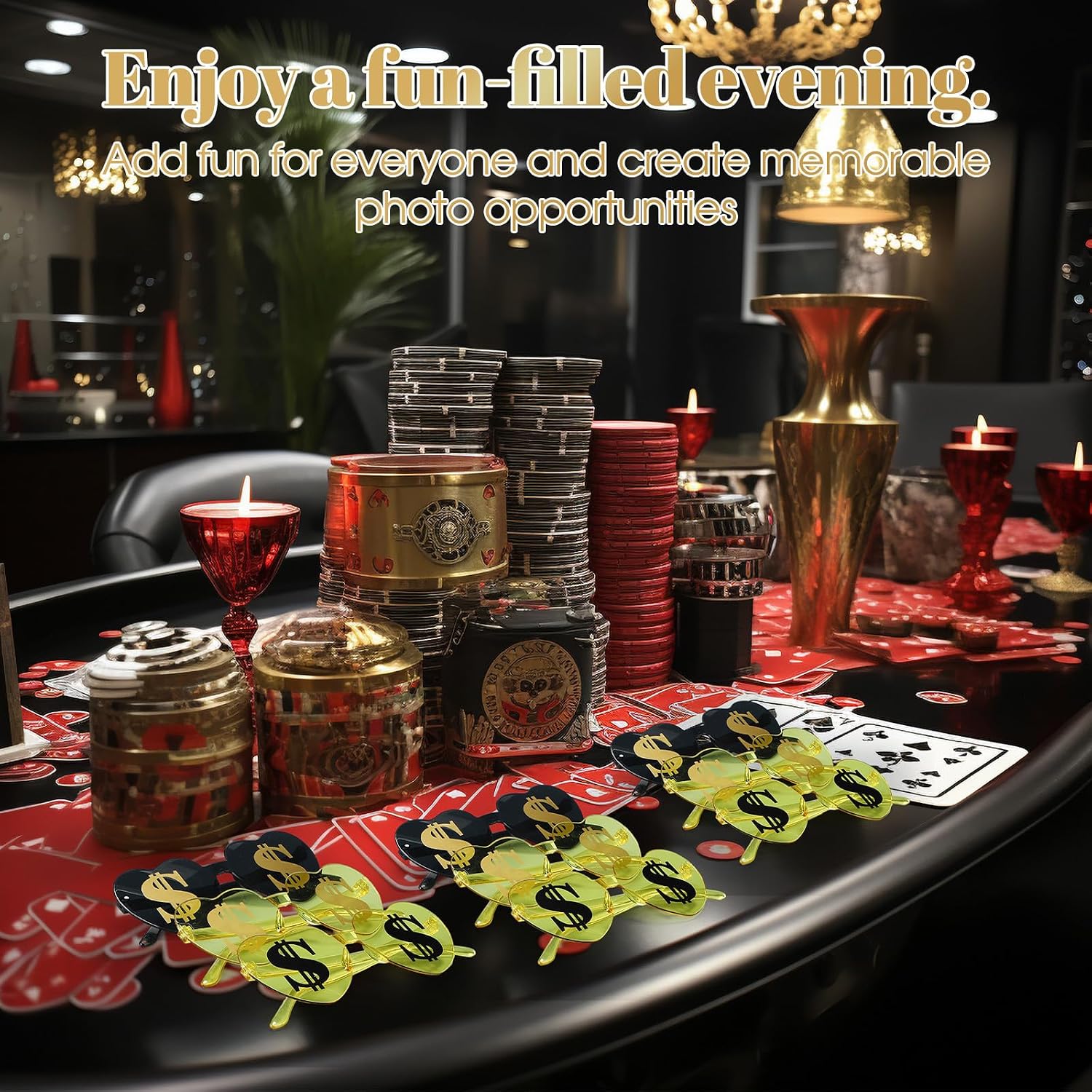 Relaxweex 24 Pcs Casino Game Night Heart Sunglasses Bulk, Novelty Themed Glasses for Photo Booth Props, Party Favors