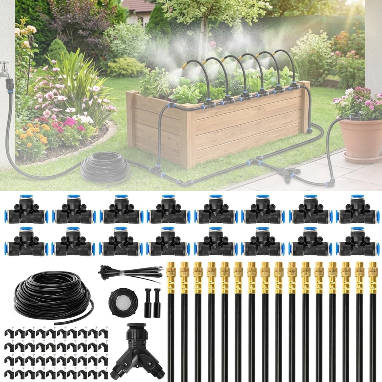 HARY Irrigation System Kit, 100Ft/30M Garden Watering System Automatic Drip Irrigation Kit