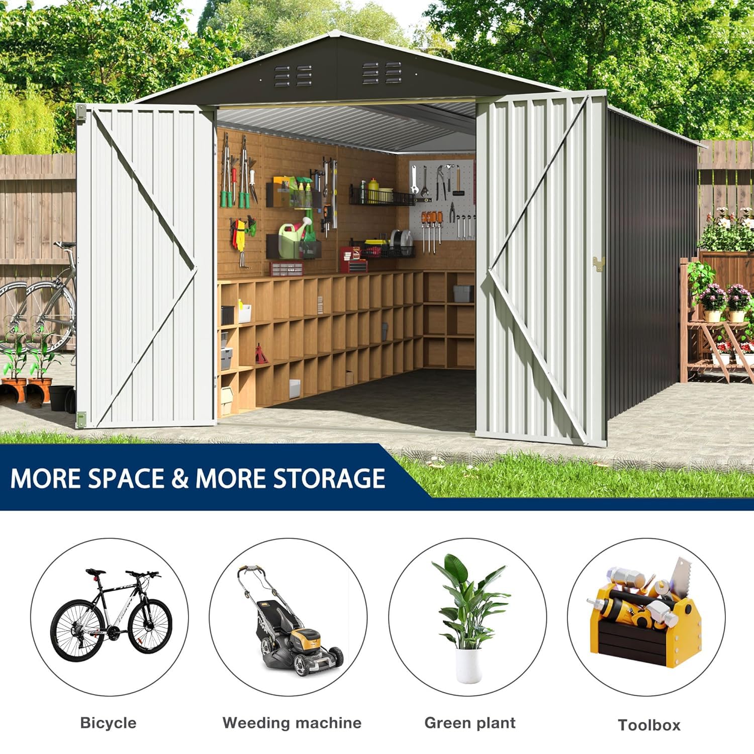 Amazon.com : VIWAT 8x12 FT Outdoor Steel Storage Shed with Updated