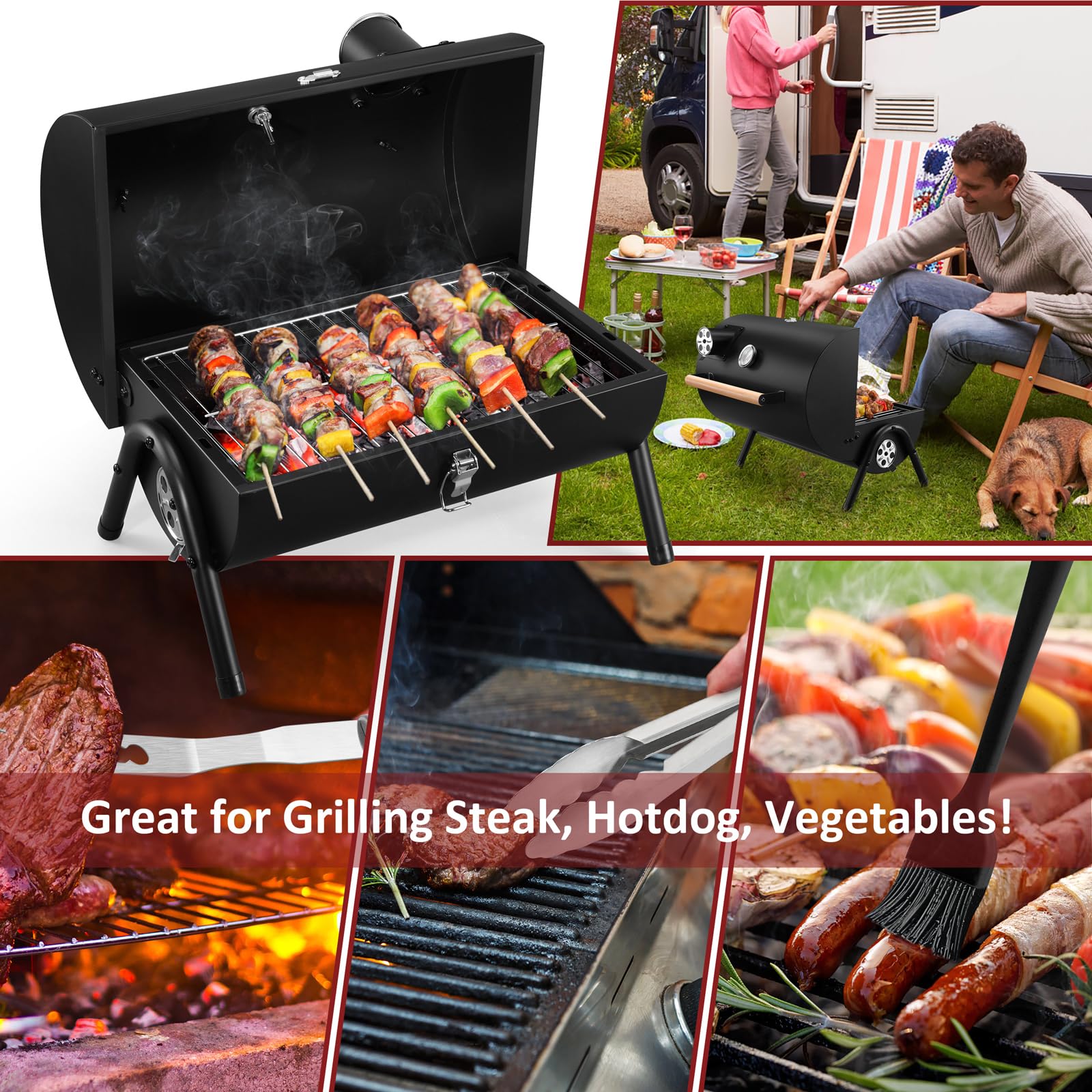 Juego de 12 parrillas de carbón portátil, parrillas de carbón de mesa, parrilla compacta para barbacoa pequeña con accesorios para acampar al aire libre, patio, playa, viajes en autocaravana 5