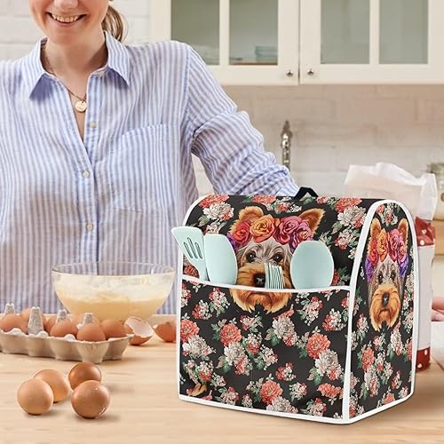 Miniatura 4 de Fundas florales de Yorkshire Terrier para electrodomésticos de cocina con asa superior para un fácil almacenamiento, tamaño S, suave, a prueba de