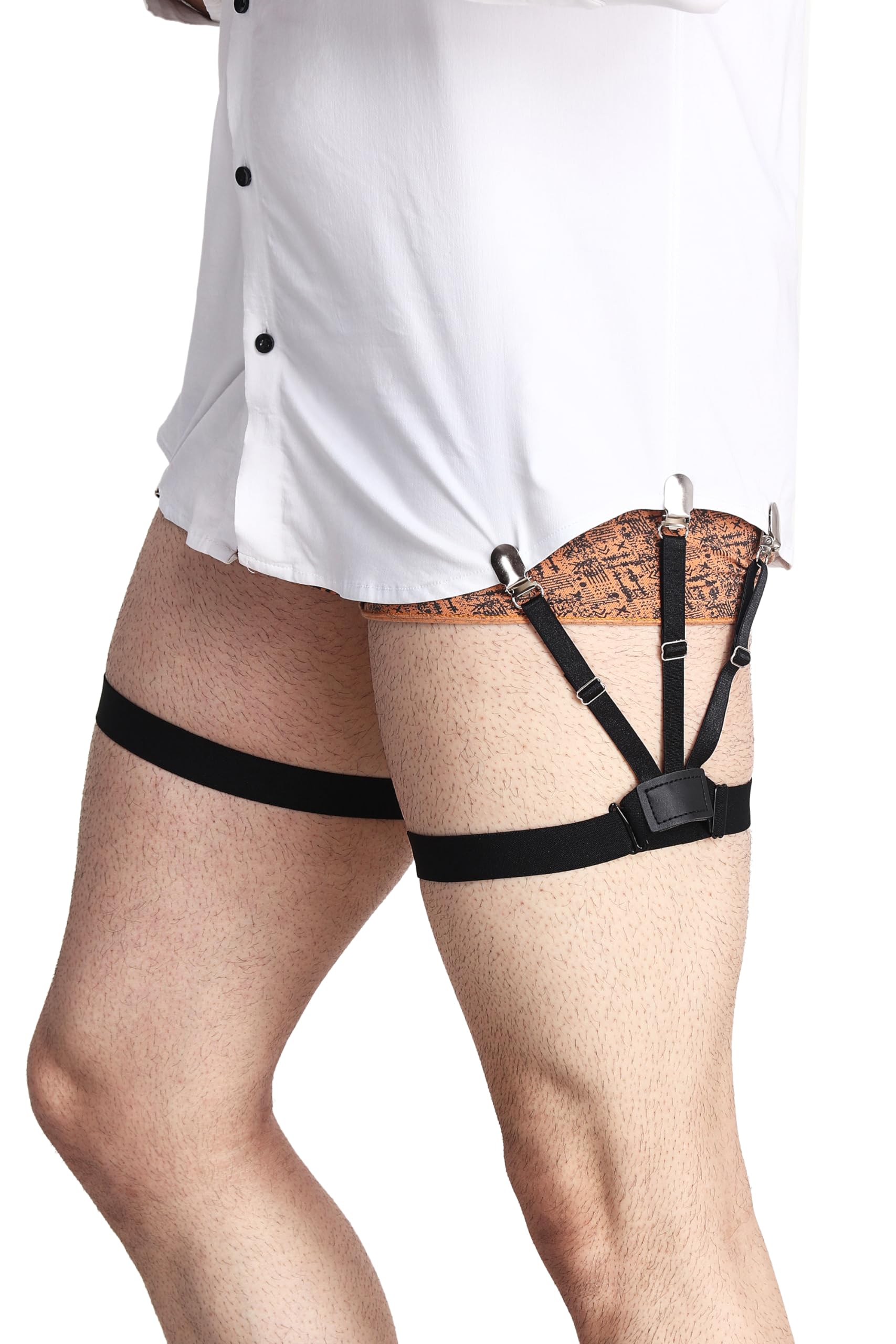 Shirt Tucker for Men, Adjustable Elastic Shirt Stays Garters with Locking Non-Slip Clips Holder Securing Shirt Position Black