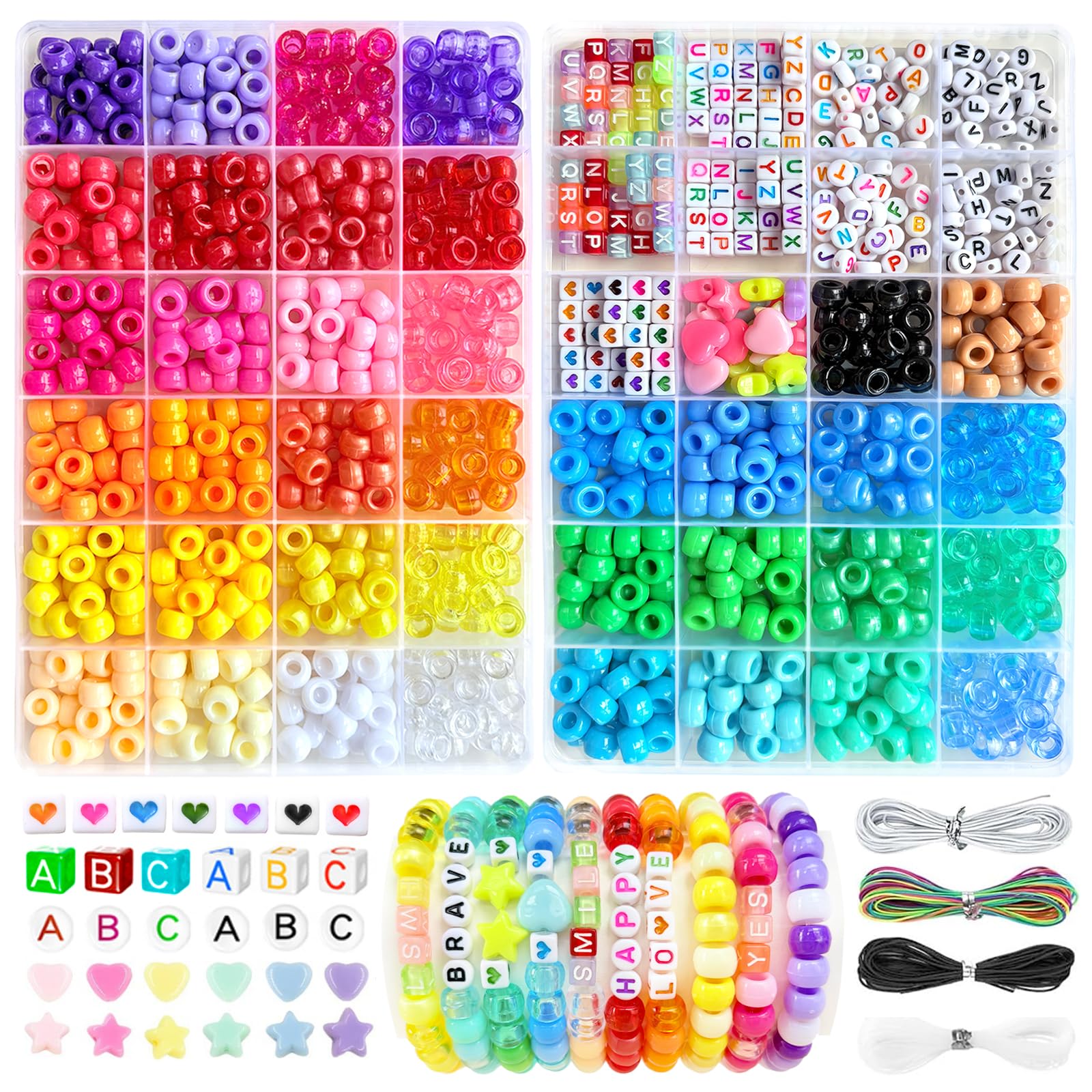 MATVHRUI 1200+ Pcs Pony Beads for Bracelet Making with 208 Letter Beads