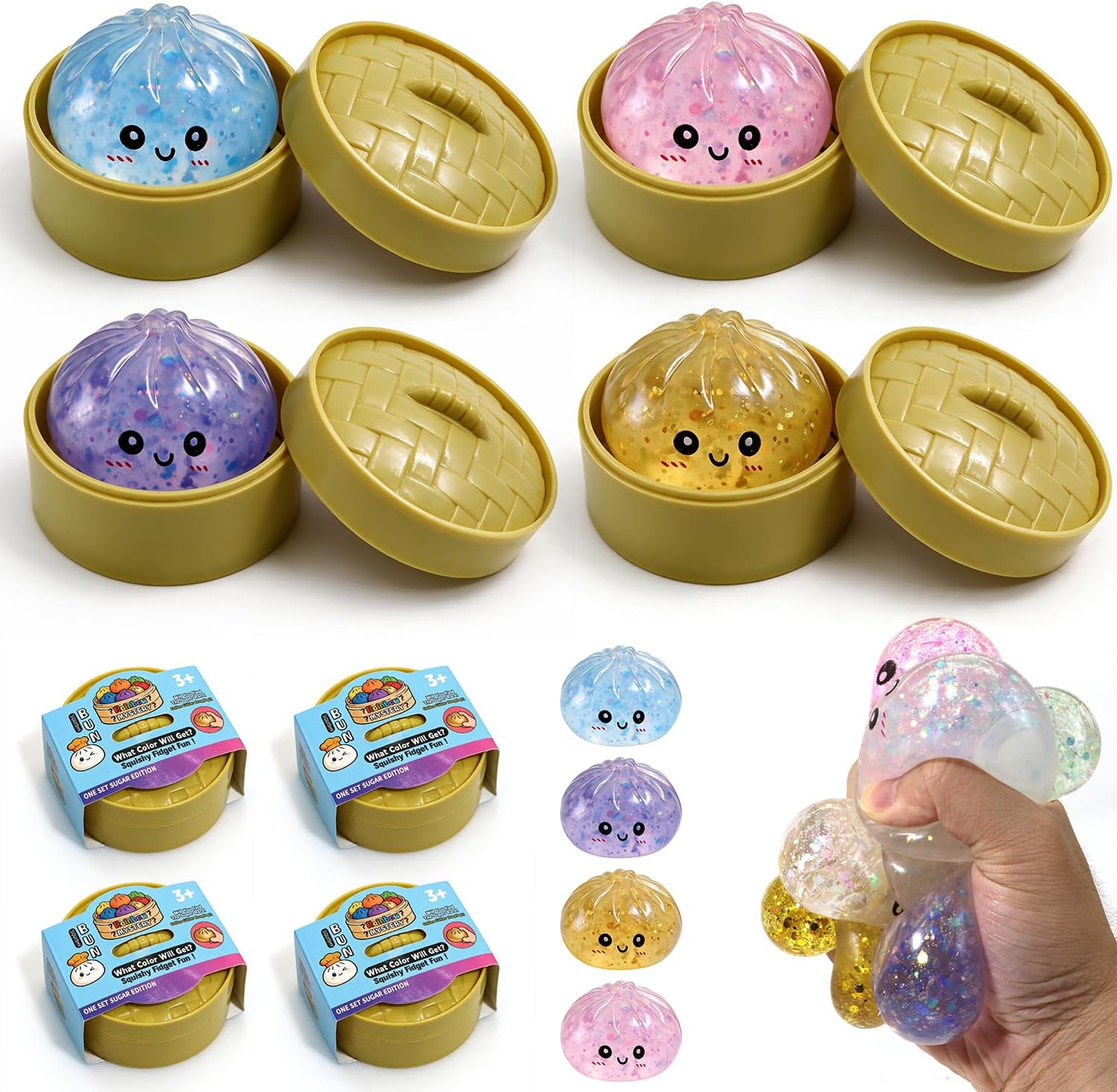 4PCS Dumpling Squeeze Toys, Squishy Mystery Box, Relief for Desk Decor,Cute Squishy Toys, Sensory Fidget Toys for Anxiety Relief, Party Favors Birthday Gifts & Desk