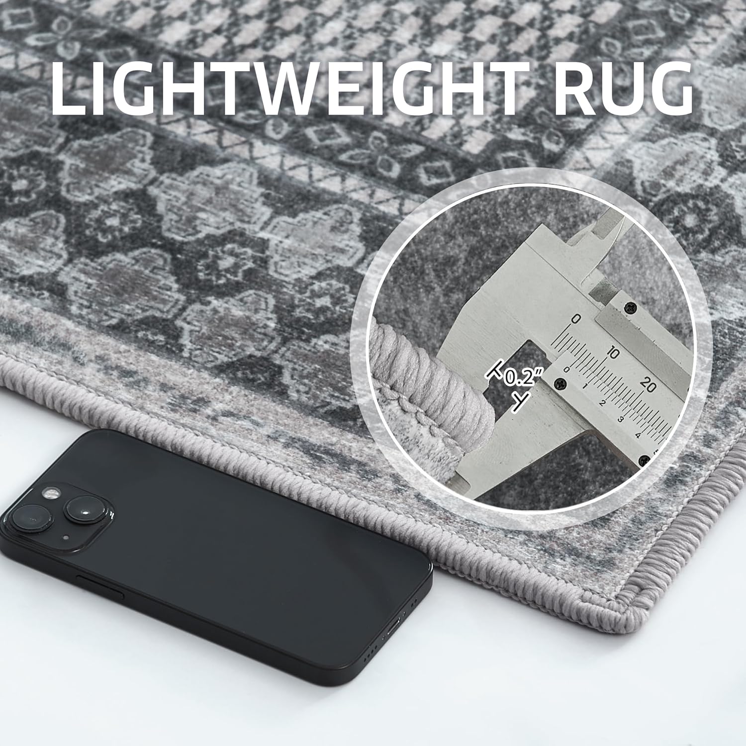 NICETOWN 2' x 8' Hallway Runner Rug, Machine Washable Thin Non-Slip 2x8 Grey Kitchen Soft Foldable Mysterious Tribal Bordered Indoor Mat Runner Rug for Bathroom Laundry Room, Grey