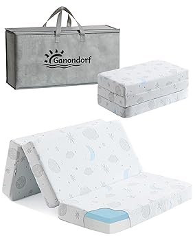Trifold Pack and Play Mattress 38x26'' Breathable Soft Plush Memory Foam for Baby Toddler Travel Includes Carry Bag Removable Washable Cover Fits Play Pen Playard Pack n Play Mattress Pad