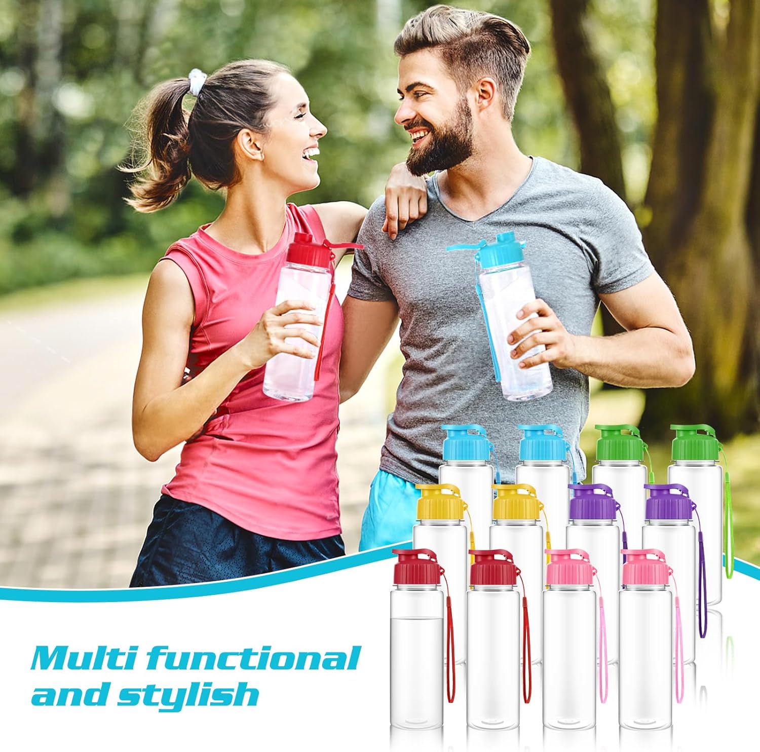 Olgaa 12 Pack Water Bottles Bulk 17 oz End of the Year Gifts for Students Kids from Teacher Reusable Leak Portable Plastic Sports Summer Drink Water Bottles with Handle Strap for Cycling Camping - Image 6