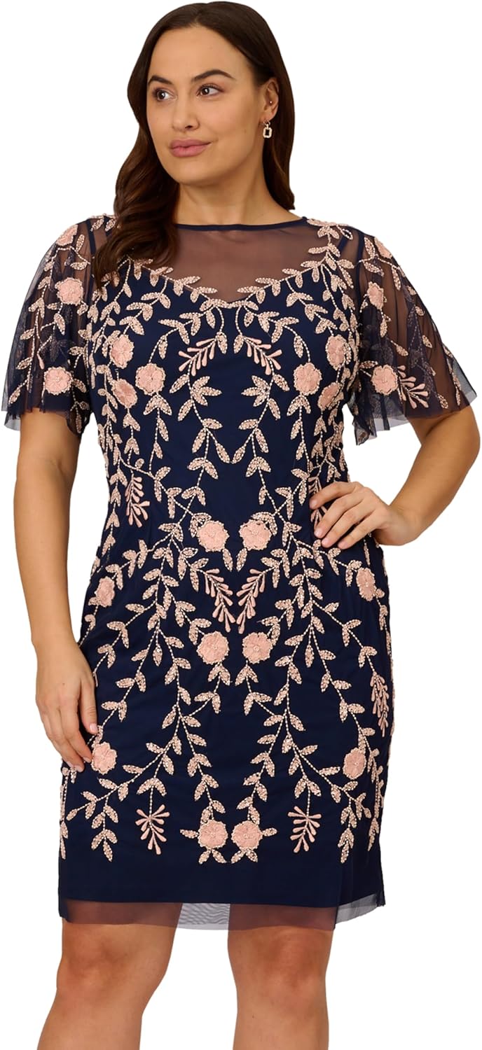 Adrianna Papell Womens Beaded Short Dress