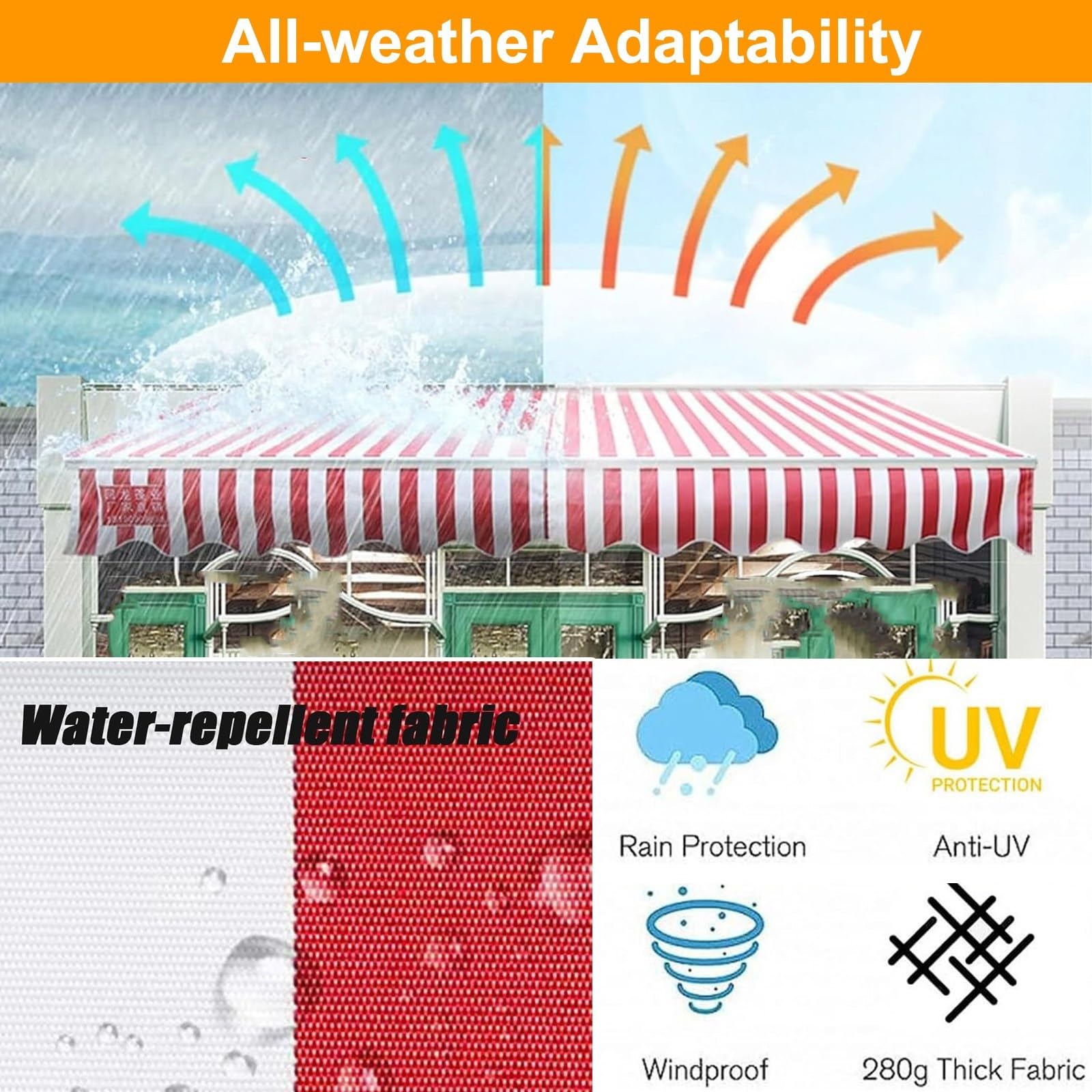 Tenda da Sole in Tessuto (Senza Telaio), Telo di Ricambio per Tenda Parasole Retrattile, Copertura Impermeabile/Senza Telaio/Protezione UV Telo per Tenda da Sole