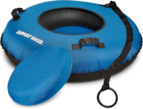 Miniatura 9 de Slippery Racer Tubo de nieve inflable de grado comercial resistente con cubierta y cuerda, parte inferior de PVC, 44 pulgadas, azul