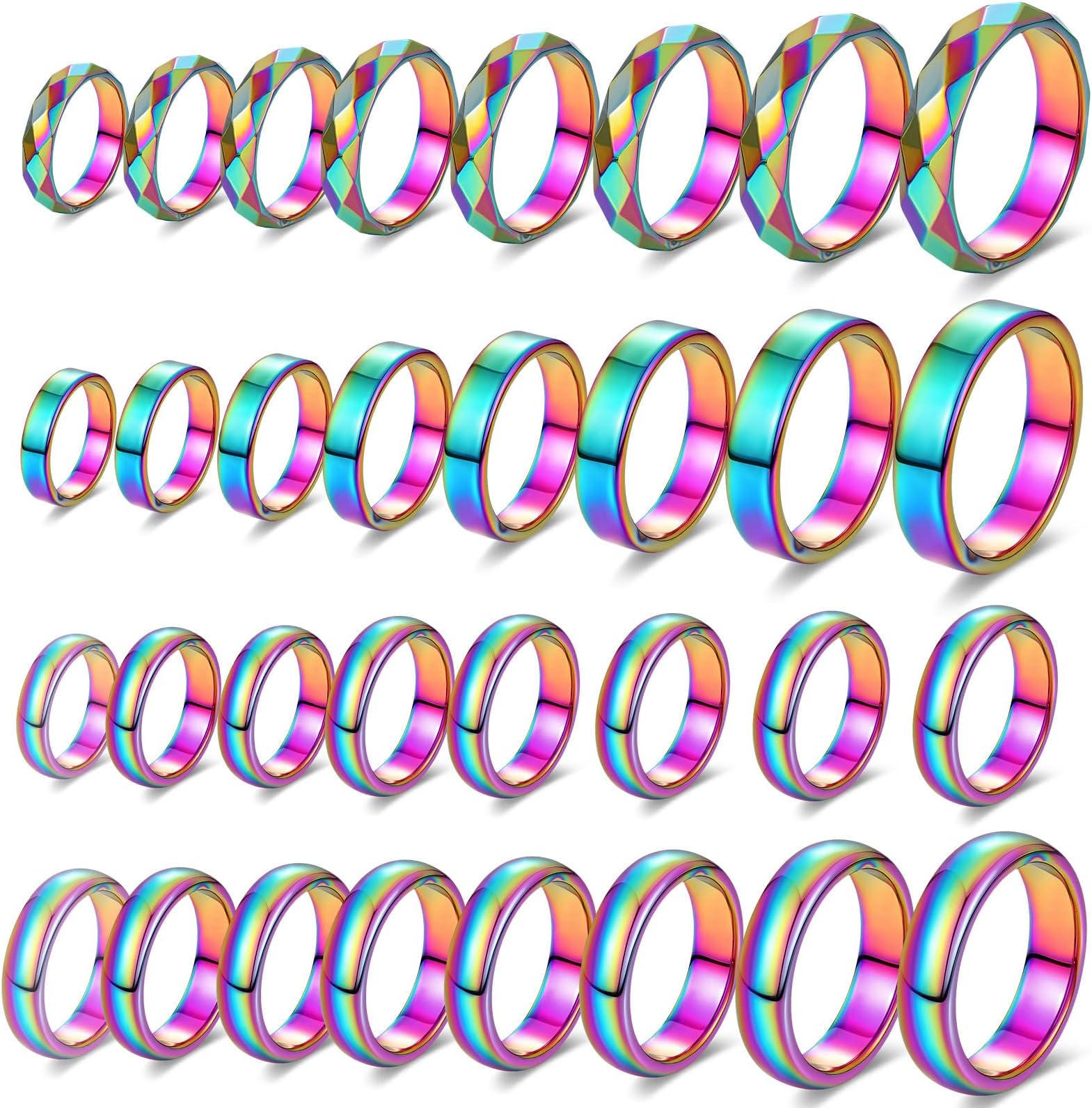 32 Pieces Genuine Hematite Rings Set Negative Energy Ring Non Magnetic Hematite Stone Jewelry 6t Curved Surface 6 Plane 6t Faceted Size 6-13 Cute Cool Jewelry