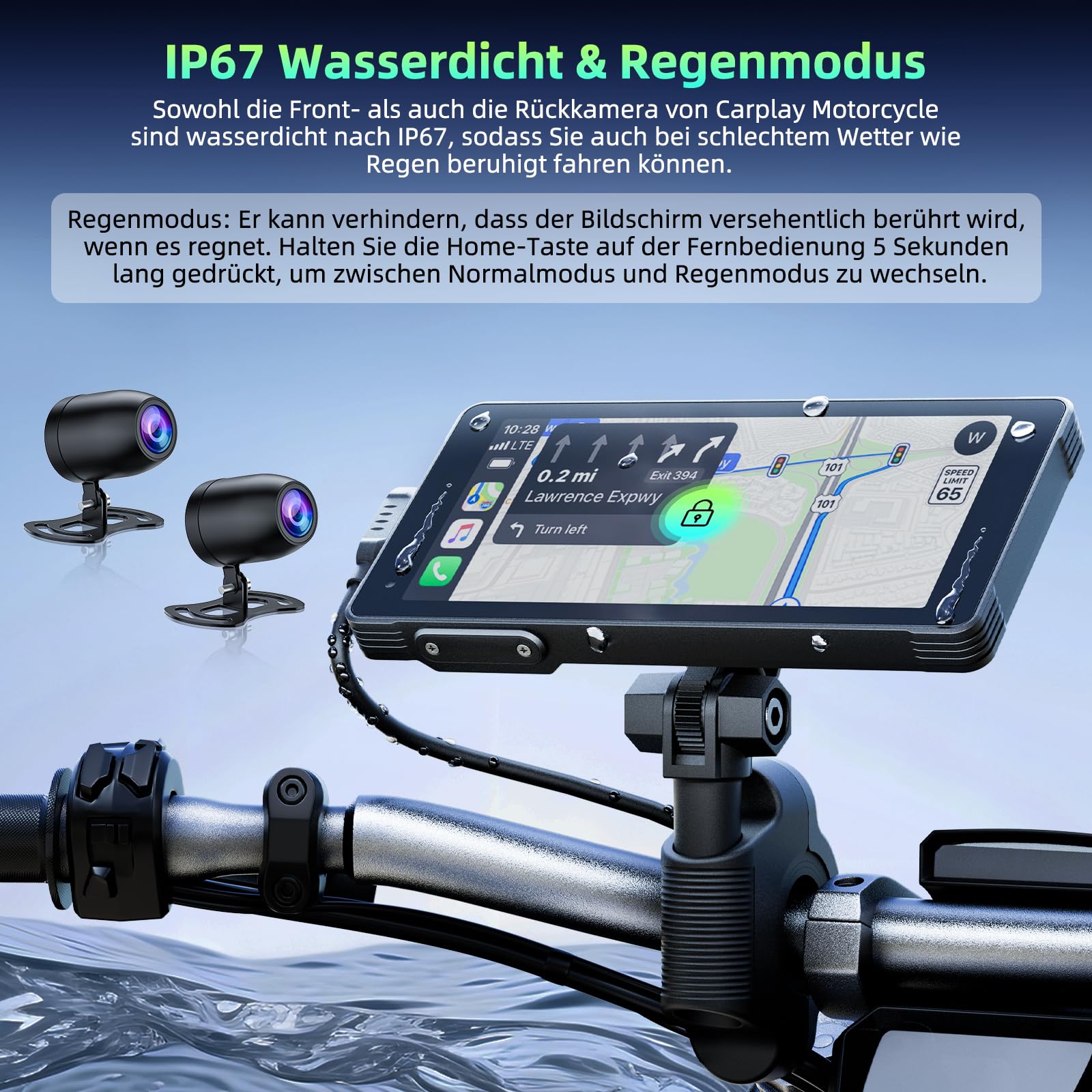 Wireless Carplay per Moto con App-le Carplay e Android Auto,5,5 Pollici Portatile Schermo Touch con Dashcam Anteriore e Posteriore 2K+1080P, Impermeabile IP67/Registrazione in Loop/Siri/Goo-gle/64G TF