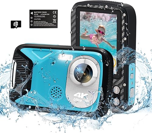 YEEIN Cámara subacuática 4K de 48 MP, cámara digital impermeable de 16 pies con tarjeta de 32 GB, cámara compacta con zoom de 18X impermeable para