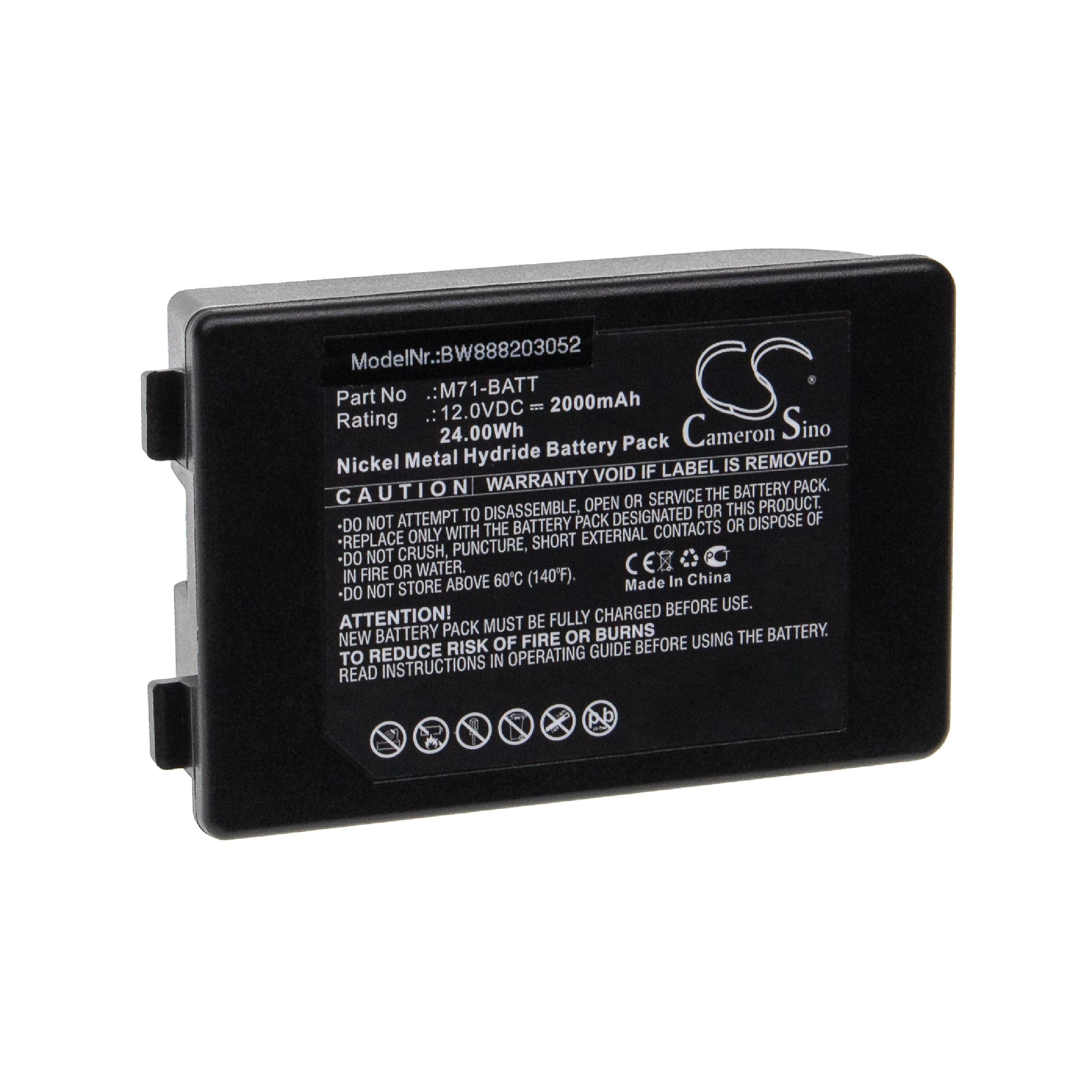 vhbw Batería Recargable reemplaza Brady M71-BATT para Impresora, copiadora, escáner, Impresora Etiquetas (2000 mAh, 12 V, NiMH)