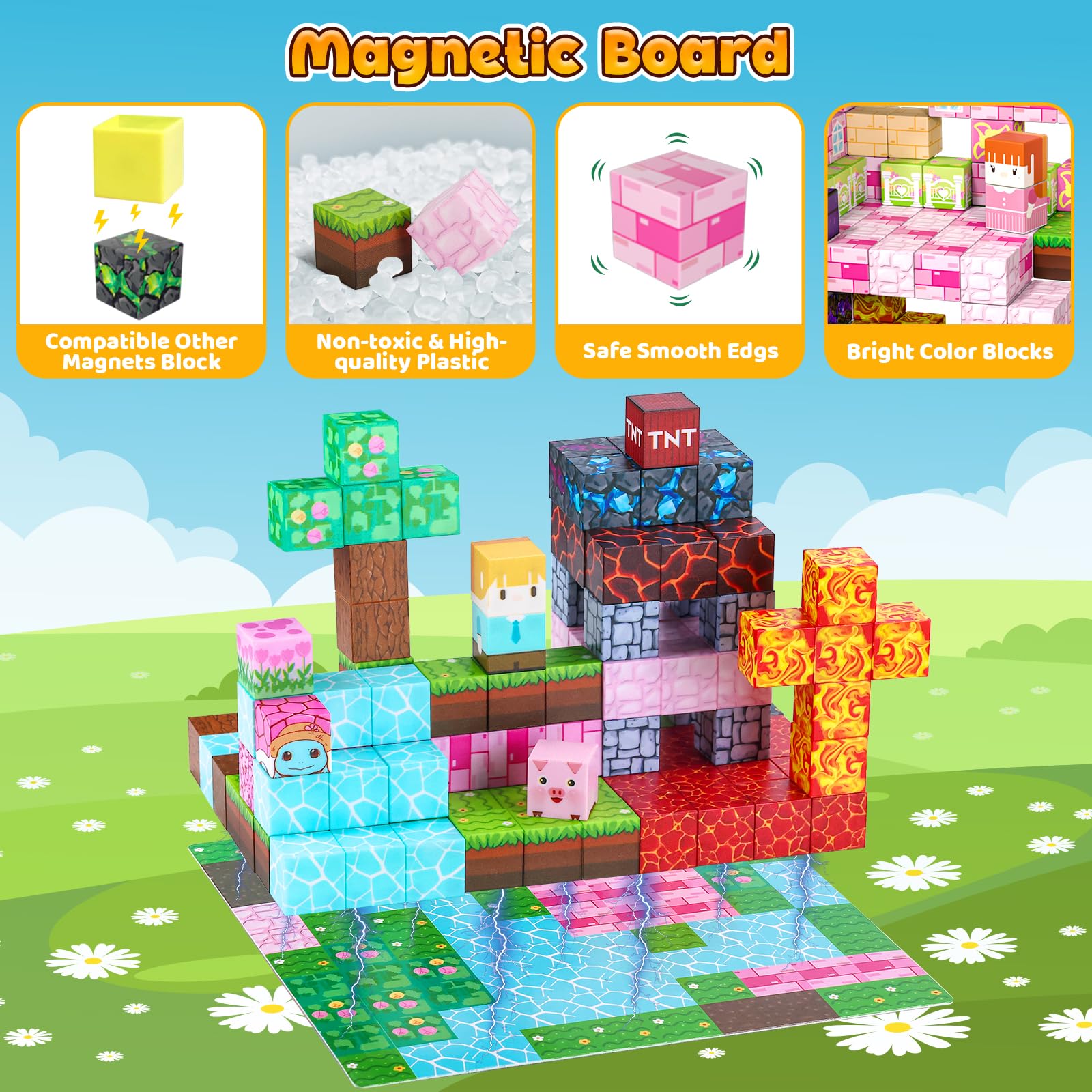 ACELIFE Bloques de construcción magnéticos, 200 Piezas, Juguetes magnéticos creativos Stem Bloques de construcción magnéticos, Juguetes Regalos para niños y niñas de 3, 4, 5, 6, 7, 8 años