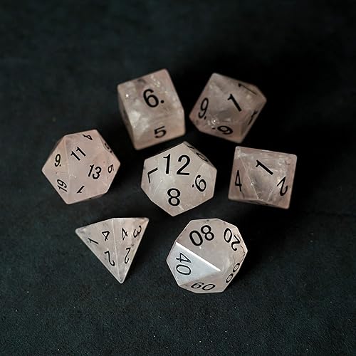 Miniatura 8 de FanRoll by Metallic Dice Games - Juego de dados DND de piedra preciosa de 0.630 in cuarzo rosa, dados de juego de rol para Calabozos y Dragones