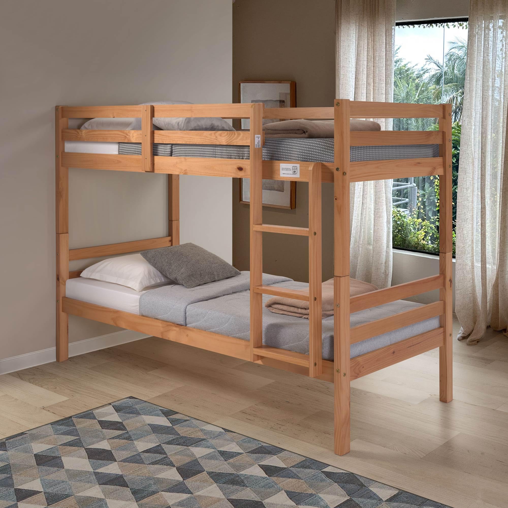 Buyqualia - Litera de Madera Color Miel Roble 154x104x199 cm | Cama Doble Compacta con Diseño Clásico para Niños y Adultos | Estructura Resistente de Pino