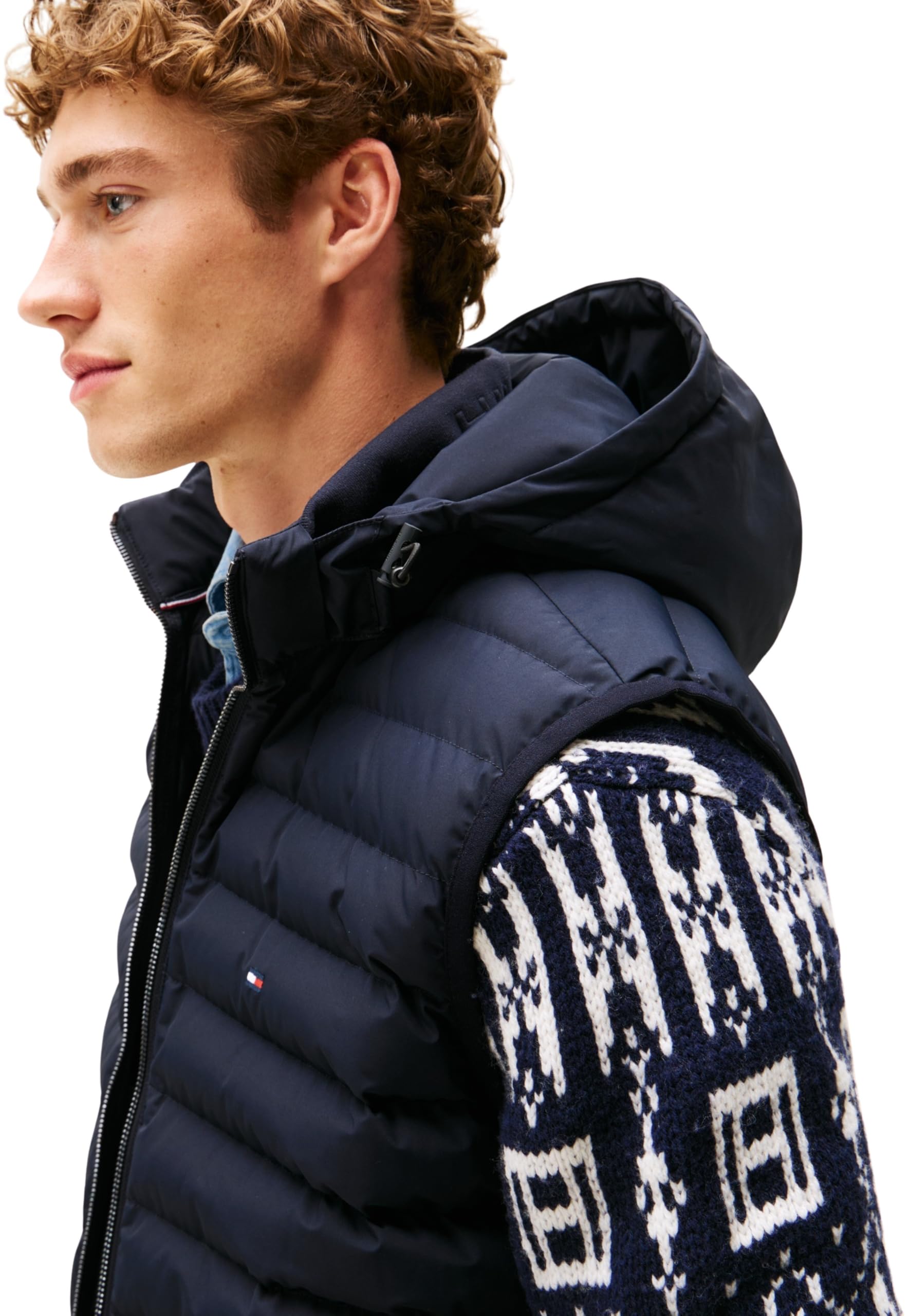 Tommy Hilfiger Uomo Gilet Mix Media Gilet con Colletto alla Coreana