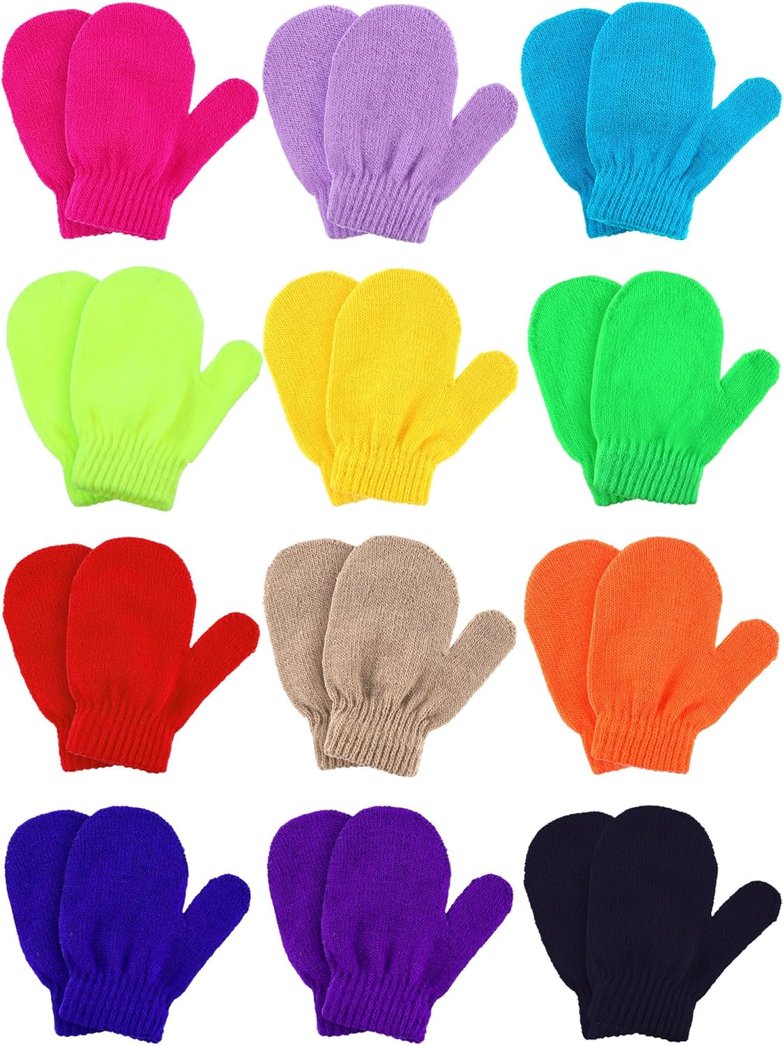 Boao 12 Pairs Toddler Mittens Bulk Kids Winter Knit Gloves pack Childrens Stretch Mittens for Toddler Boys Girls