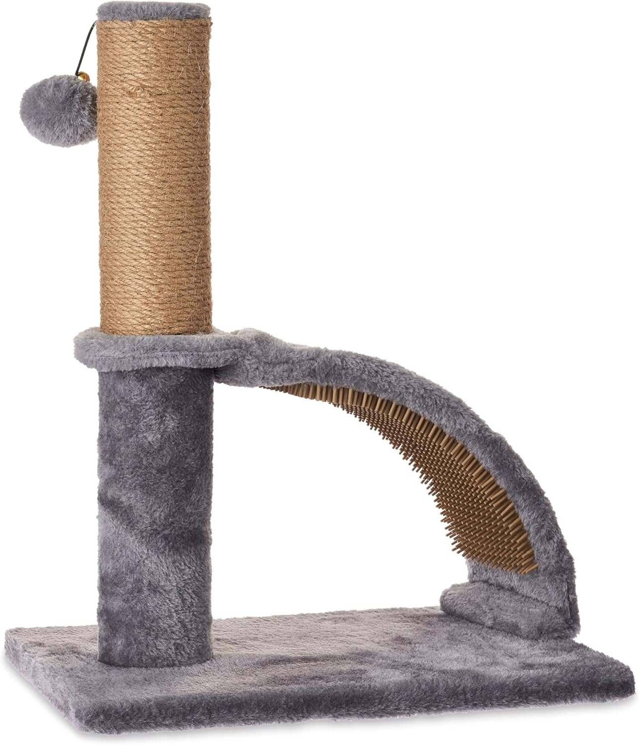 17" Jute Cat Scratching Post with Arch Grooming Massager, Small Space-Friendly，Gray