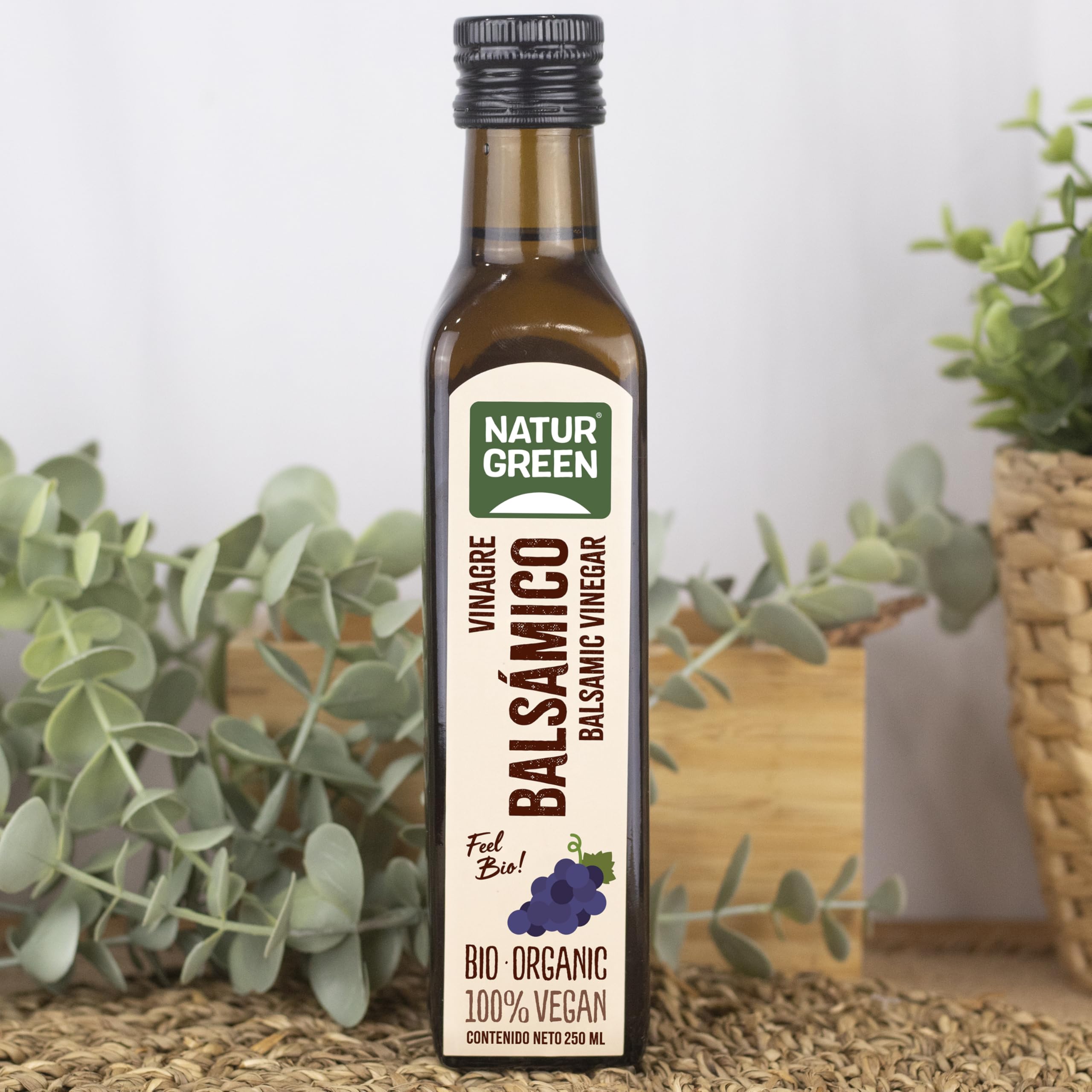 NaturGreen - Vinagre Balsámico Bio, Pack 6 x 250 ml, Ecológico, Sin Gluten, Sin Azúcares Añadidos, Vegano, Sabor Intenso, Ideal para Ensaladas, Marinados o Reducciones