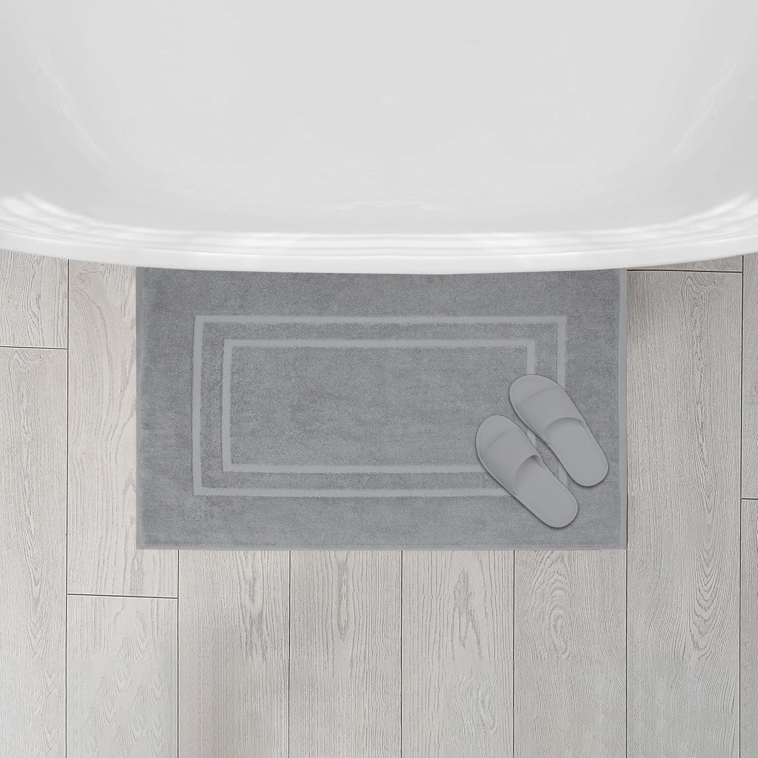 Feather & Stitch 2 Piece Towel Like Bath Mats (30x21 Inch) 100% Cotton Terry Bath Mats, Bathroom Shower Floor Mats [NOT A Bathroom Rug], Soft Absorbent Washable Mats - Dark Grey