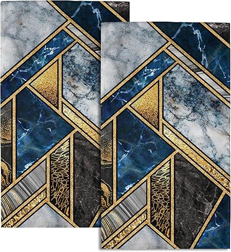 Juego de 2 toallas de mano de mármol azul, con líneas agrietadas doradas, toallas de baño finas y absorbentes para gimnasio, yoga, spa, decoración