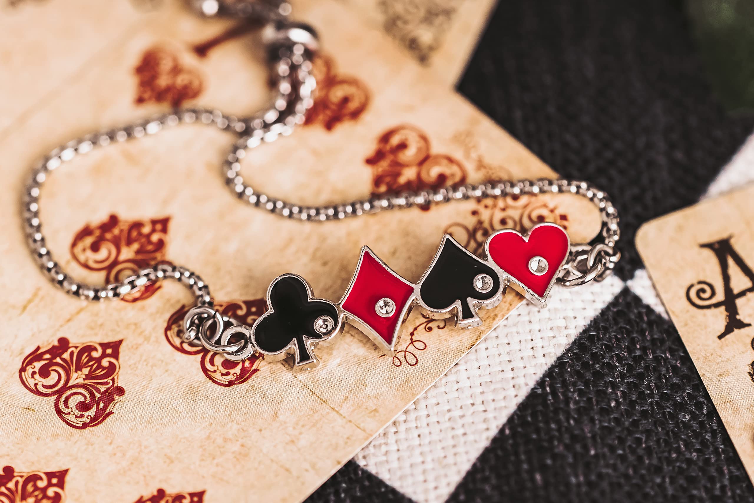 Card Player Bracelet Adjustable with the 4 Suit of Cards Hearts Spades Diamond Clubs Poker Casino