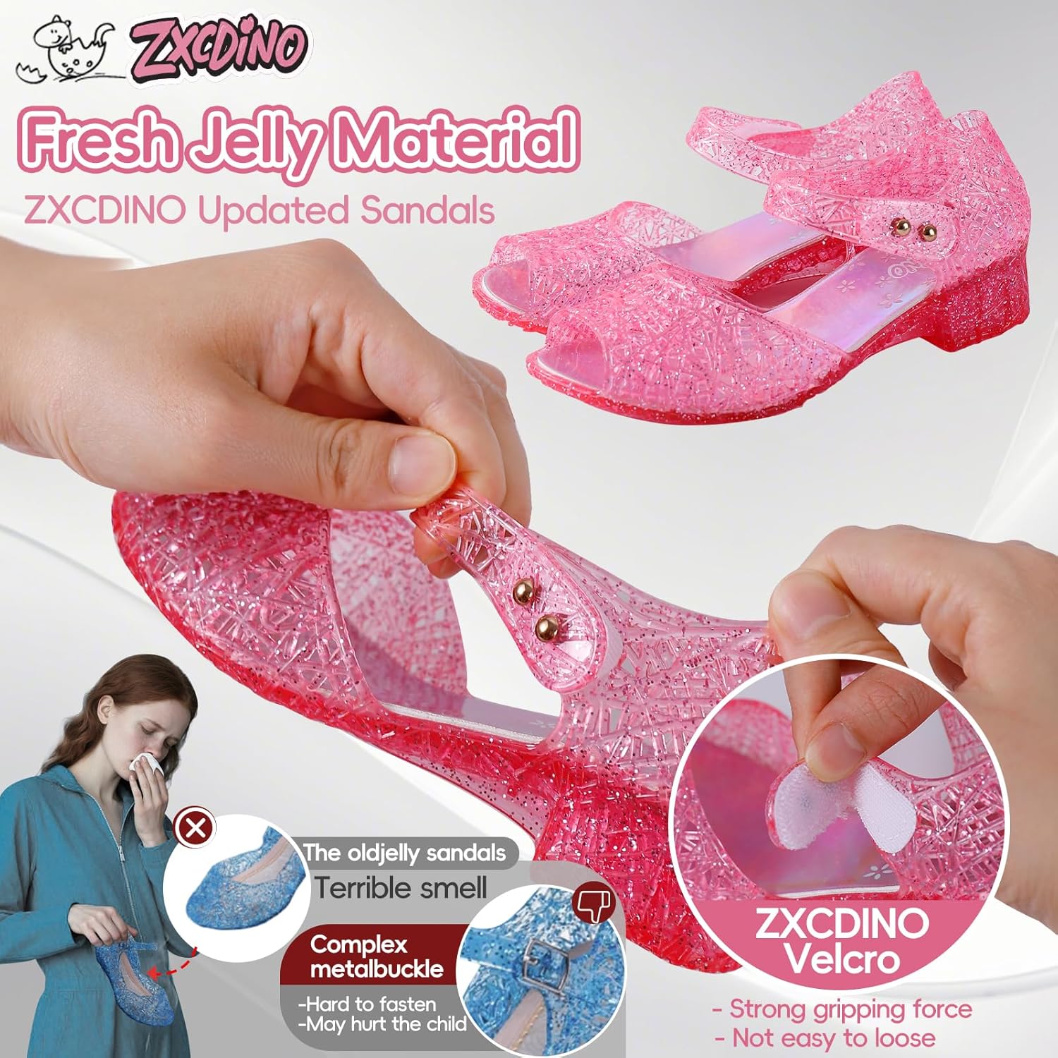 Princess Jelly Shoes Girls Dance Party Heels Sandals Glitter Cosplay Snow Queen Cosplay Costumes Dress Up Sandals for Toddler Children Big Kids - Image 5