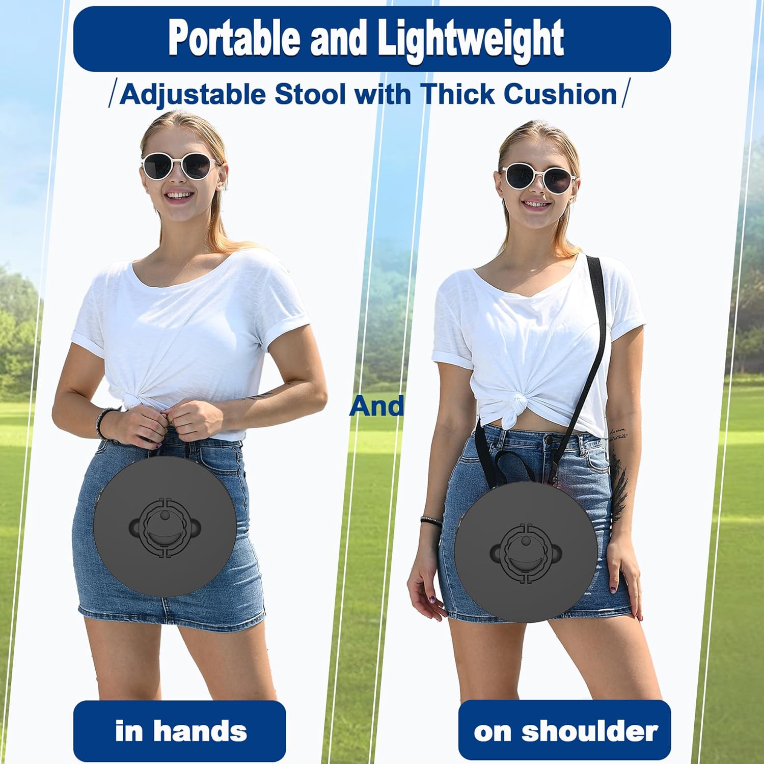 Upgraded XXL Taller 19.7" Wider 11.8" Collapsible Stool with Cushion,Adjustable Seat with Load Capacity 1000lbs, More Taller&Wider Portable Retractable Stool for Adults Camping Fishing Hiking BBQ