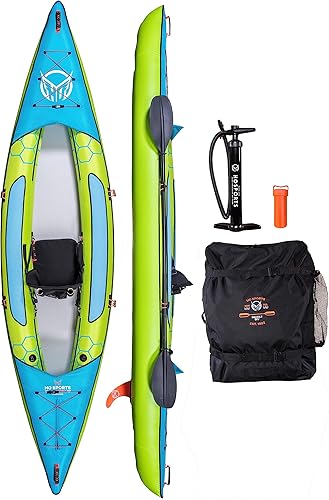 Miniatura 4 de HO Sports Beacon - Kayak inflable con bomba de mano, paleta ajustable y bolsa de transporte, asiento ergonómico de respaldo alto con soporte de
