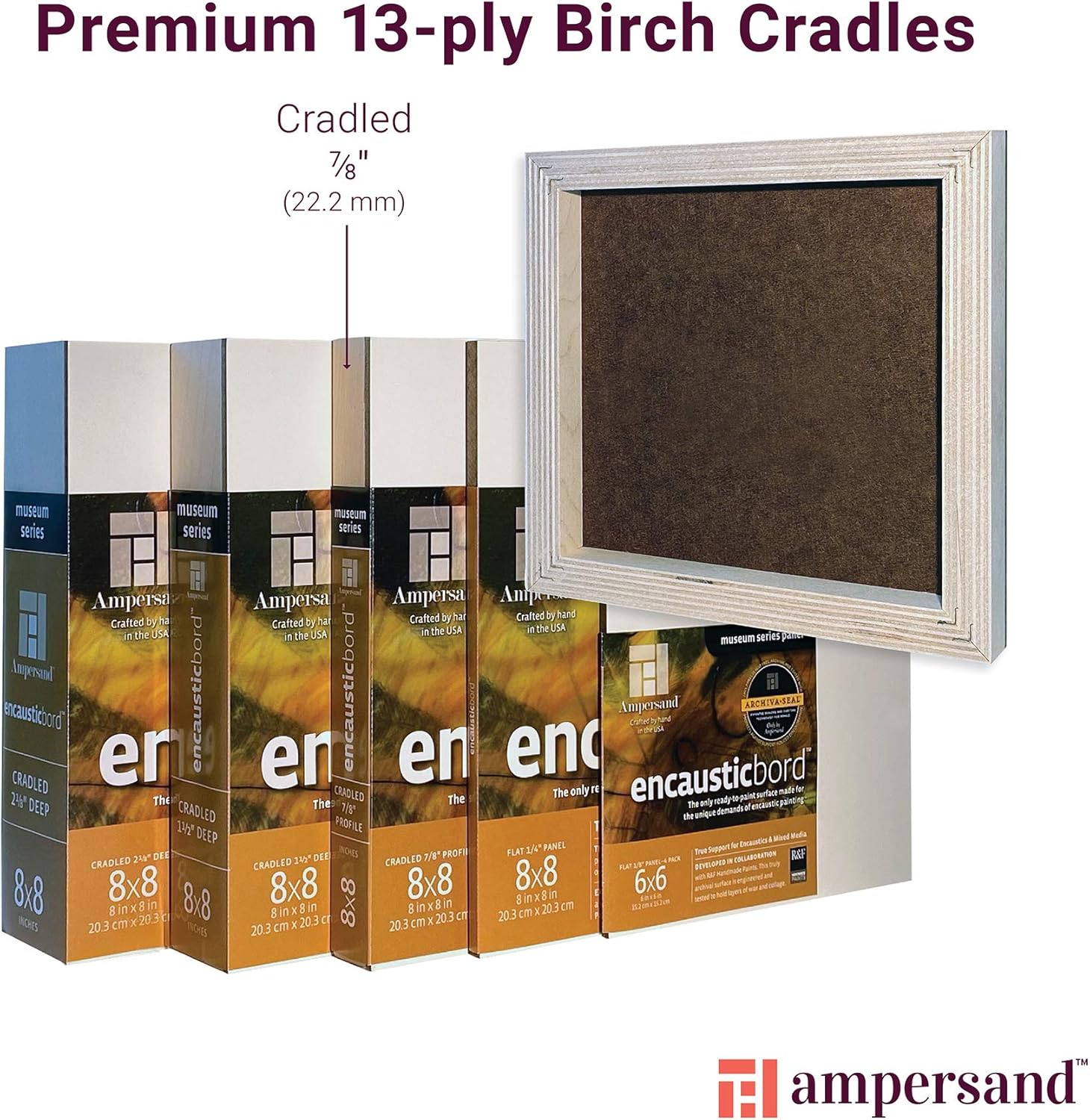 Ampersand Art Supply Museum Series Encausticbord | 8"x8" | 7/8" Depth Profile | Encaustic Painting & Mixed Media Artist Panel | Velvety Drawing Surface
