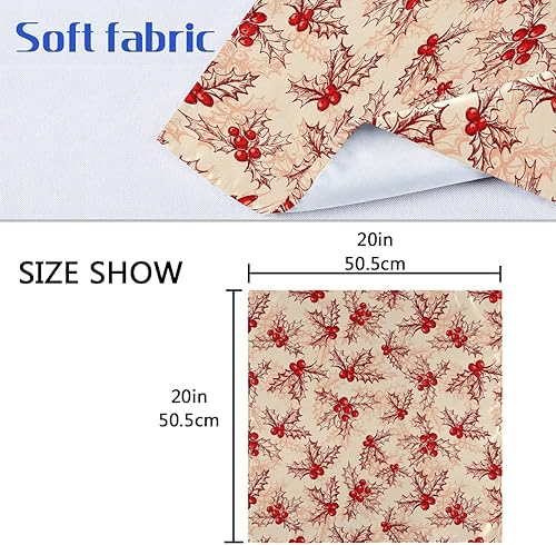 Miniatura 7 de Juego de 4 servilletas de tela, diseño de bayas de acebo, de poliéster, para decoración de bodas y Año Nuevo