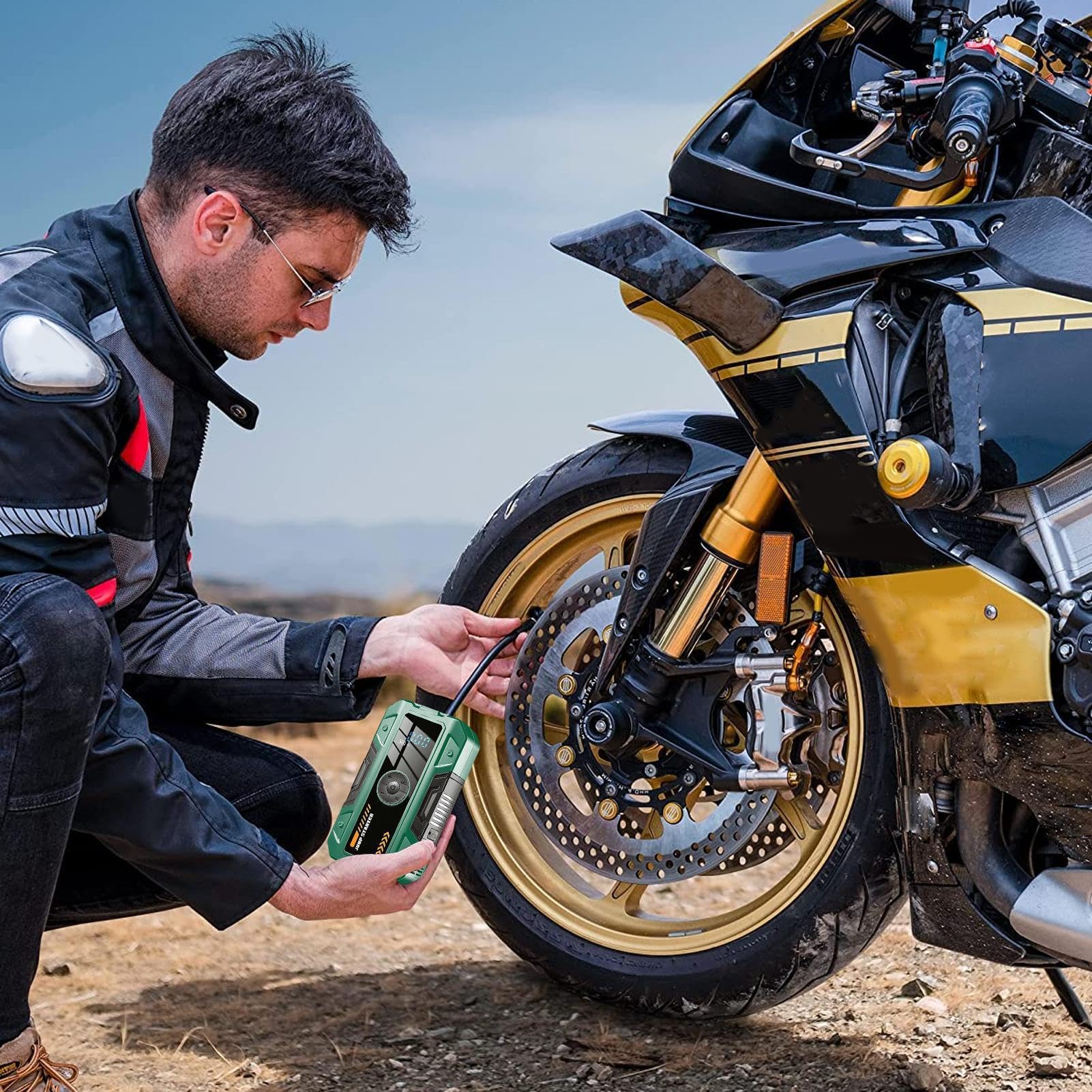 Arrancador de Batería, 2 en 1 con Luz Portátil Recargable, Compresor de Aire Portátil para Coches, Para moto, bicicleta, neumáticos, viajes por carretera, excursiones, senderismo, y