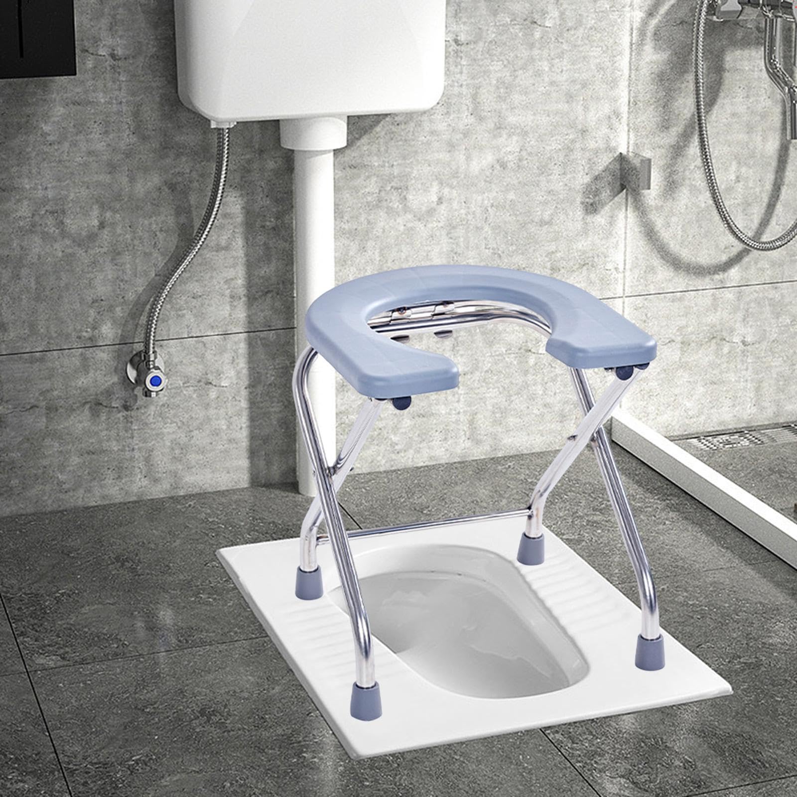 Sedile per Toilette Squat Sedia da Toilette Pieghevole Portatile Sedia da Doccia Multifunzionale Robusta Struttura Acciaio Impermeabile Antiscivolo Ad, Grigio