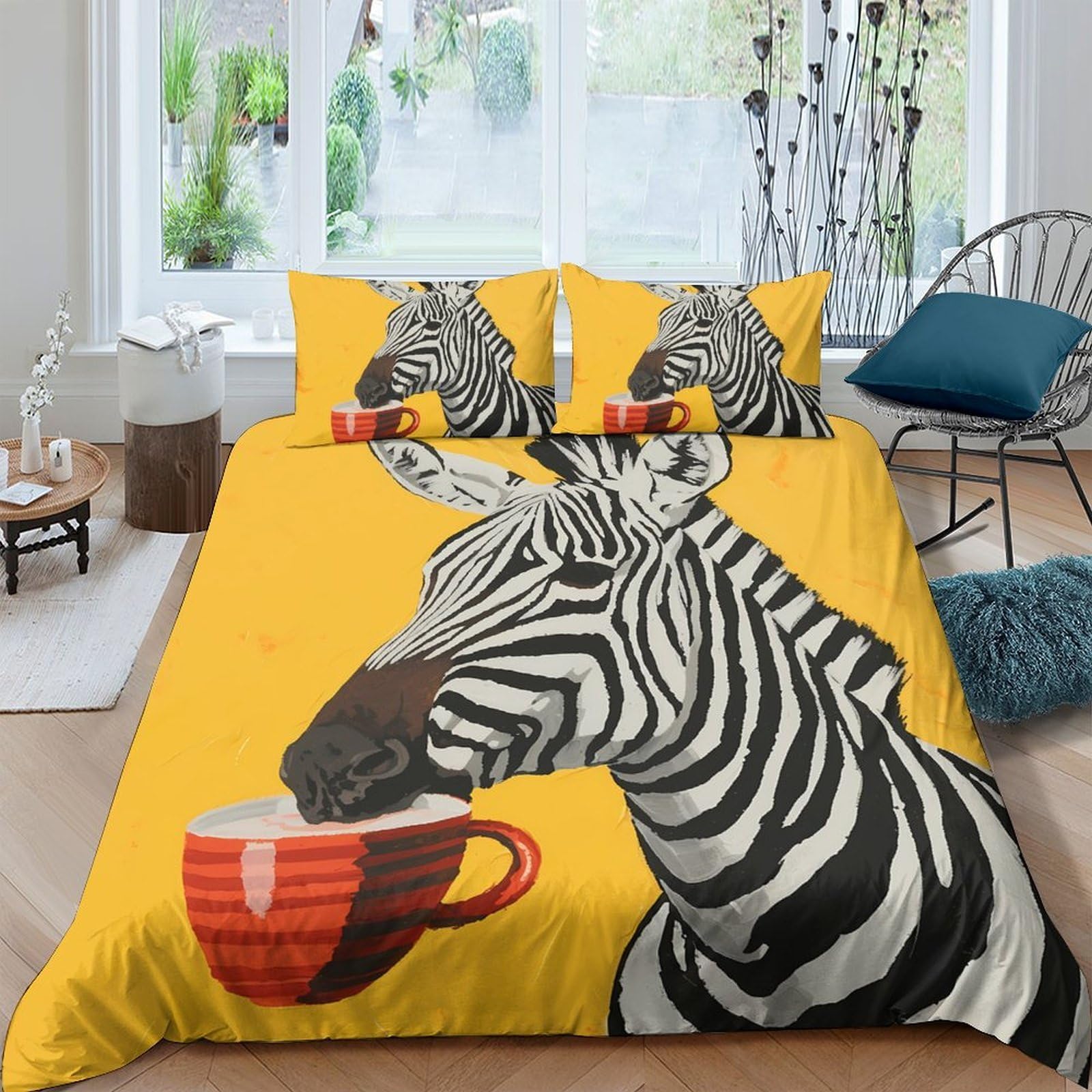 Ctjqhvkz Style-5 3D Printed Coffee Zebra Fitted Sheet Microfiber Yellow Bed Cover For Bedroom Dorm Mattress Protection Decor Single（135X200cm）