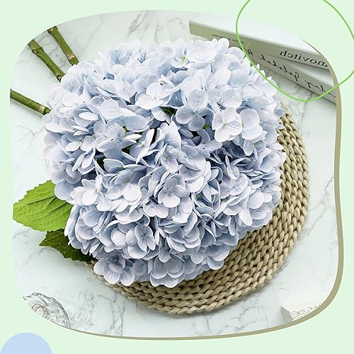 Miniatura 4 de Yatim Flores artificiales de hortensias azules de 21 pulgadas, 5 piezas de flores de seda de hortensias falsas para centros de mesa de boda, ramos,