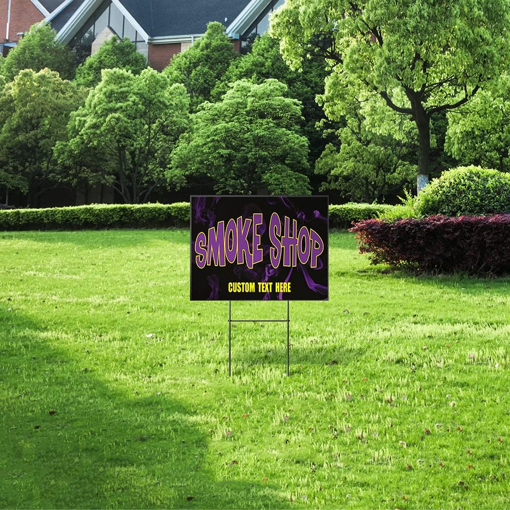 Fastasticdeals Custom Weatherproof Yard Sign General Business Banners Smoke Shop #1 Outdoor Advertising Printing D1 Lawn Garden 18x12 Inches 1 Side Print Personalized Text Here