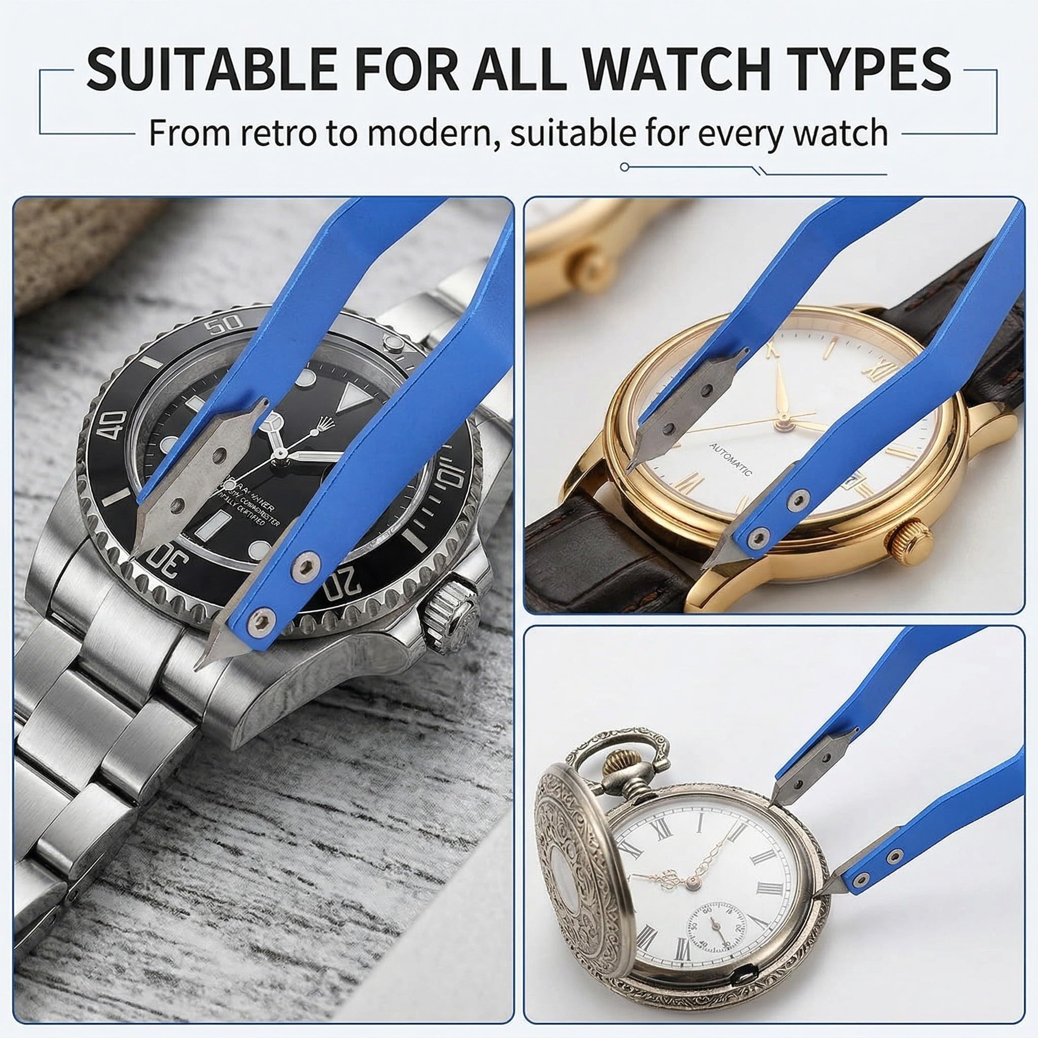 Pinzette a molla per orologiai, strumento per rimuovere i cinturini, attrezzo per la riparazione di orologi, pinze, pinzette a V per la riparazione di orologi - 3