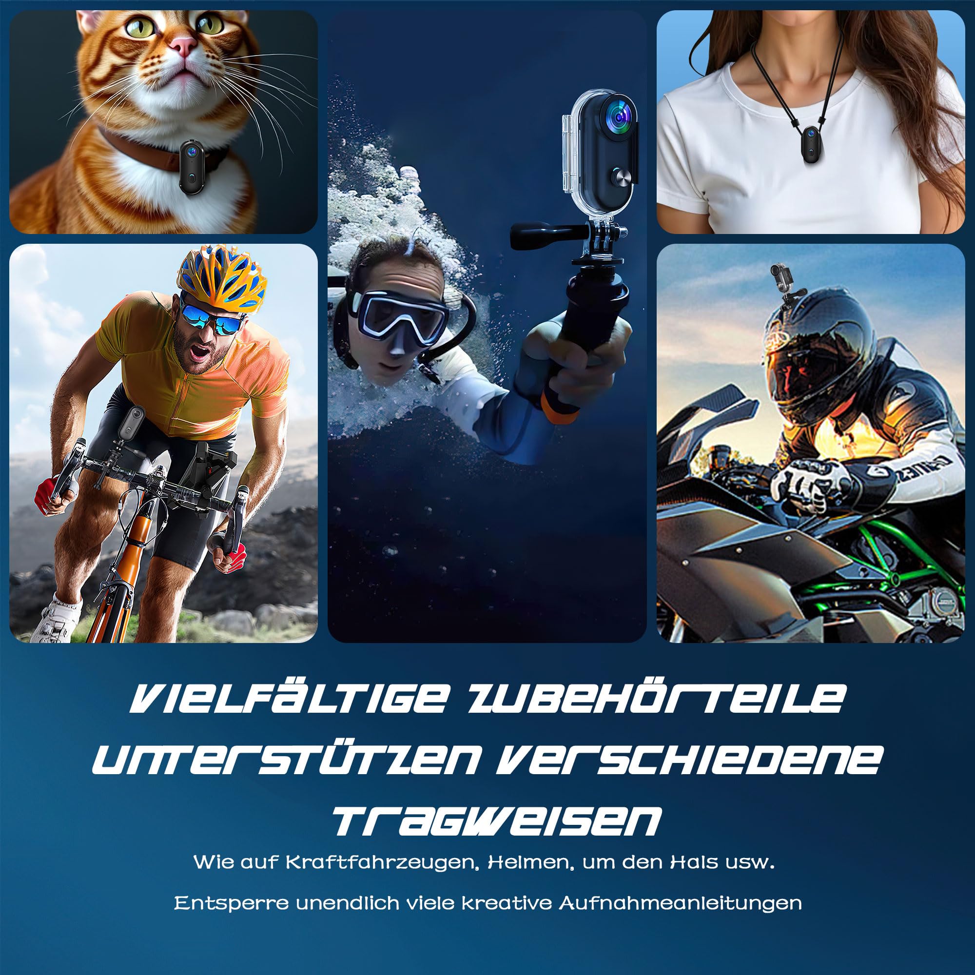 Nouvelle Version Mini Caméra Sport 1080P WiFi Camera de Poche pour Casque Camera Vlog Pieton Étanche jusqu'à 30M pour Les Passionnés d'Aventure Accessoires Multifonctions