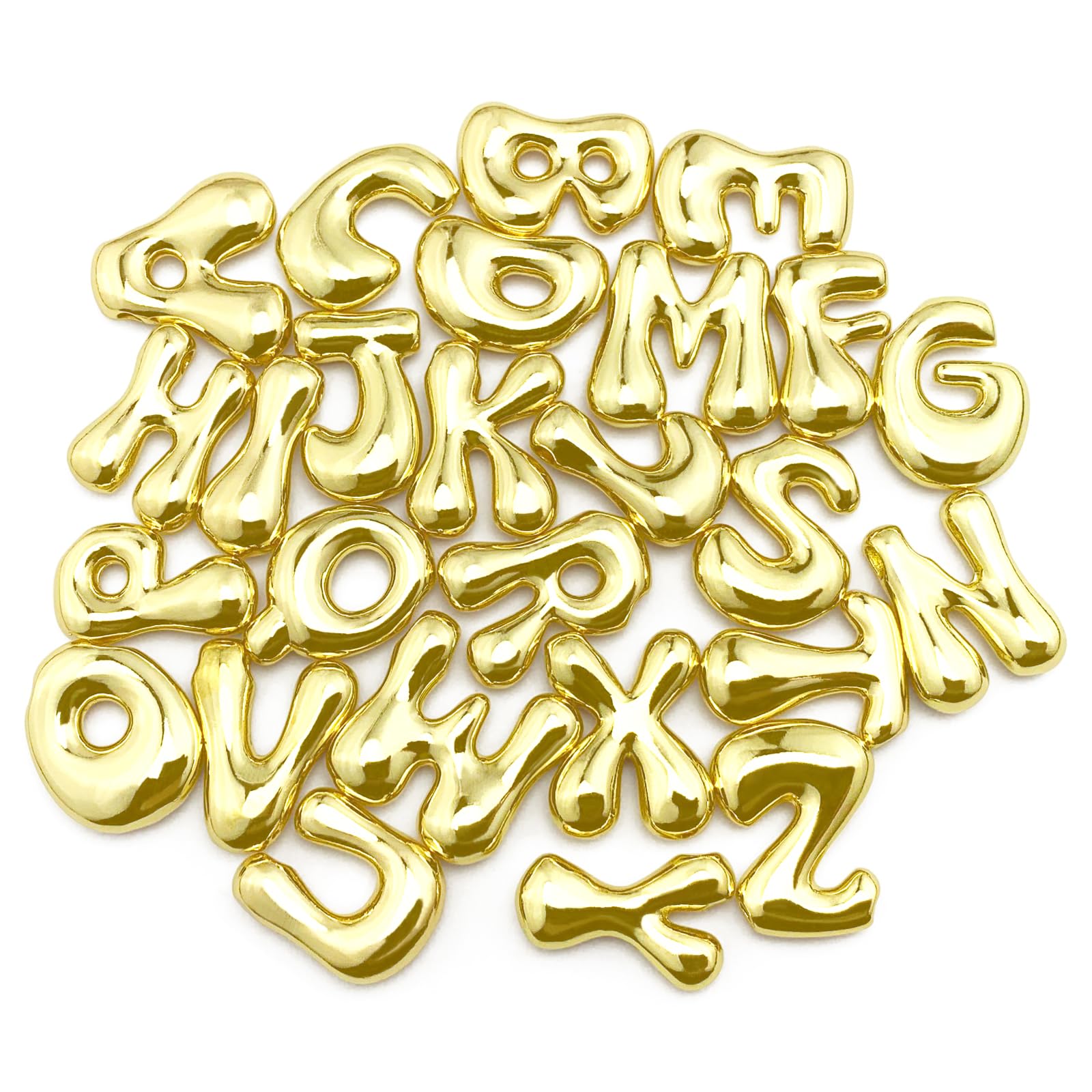 26 dijes de letras iniciales de latón chapado en oro de 18 quilates, grandes burbujas A-Z, colgantes delicados del alfabeto para hacer joyas, collares con inicial, nombre, regalo